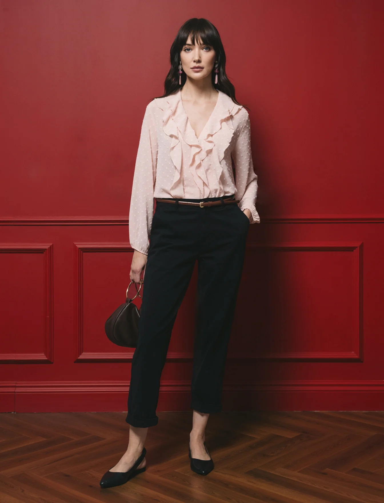 Camicia con scollo a V e rouches - Rosa chiaro - Image 3