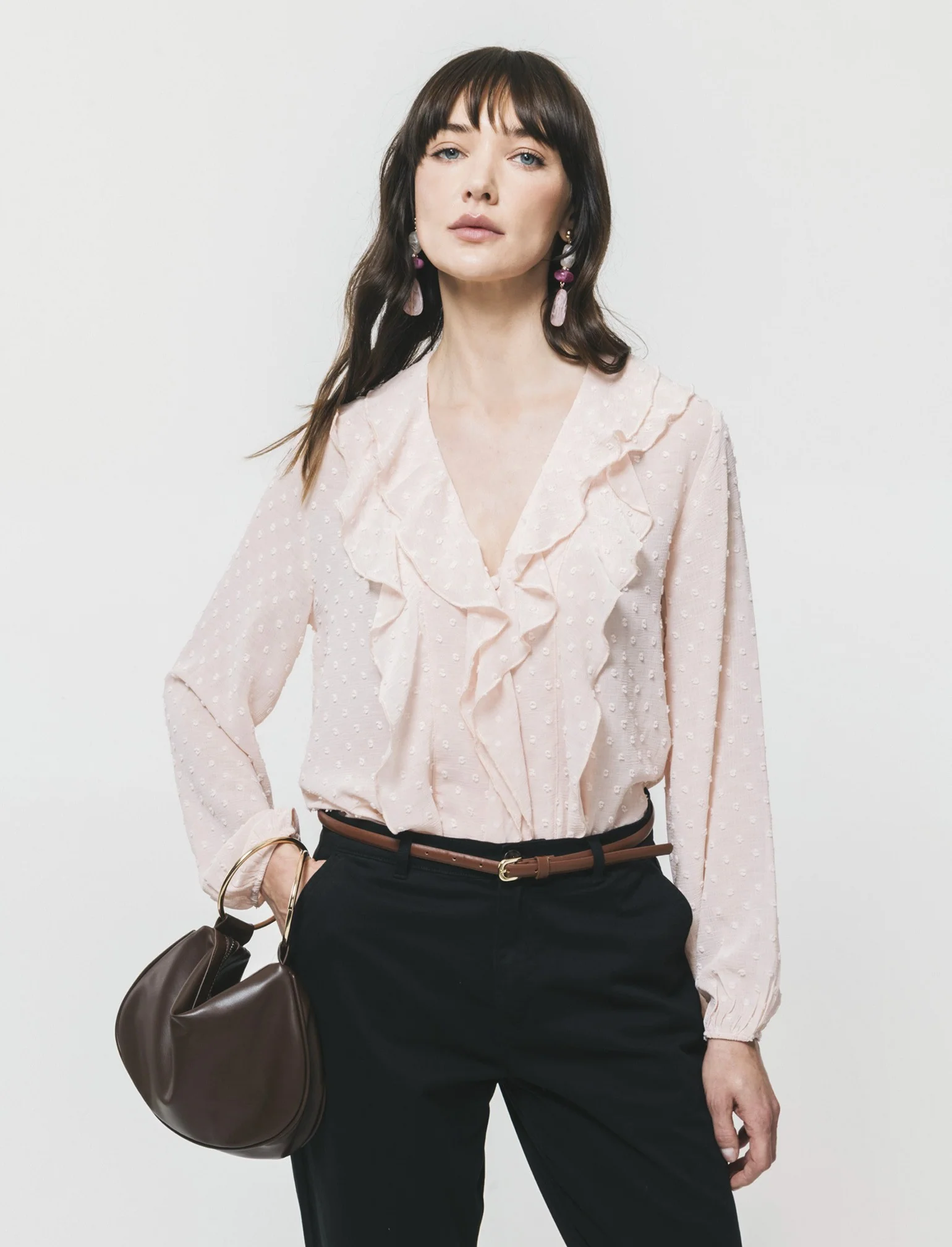 Camicia con scollo a V e rouches - Rosa chiaro - Image 4