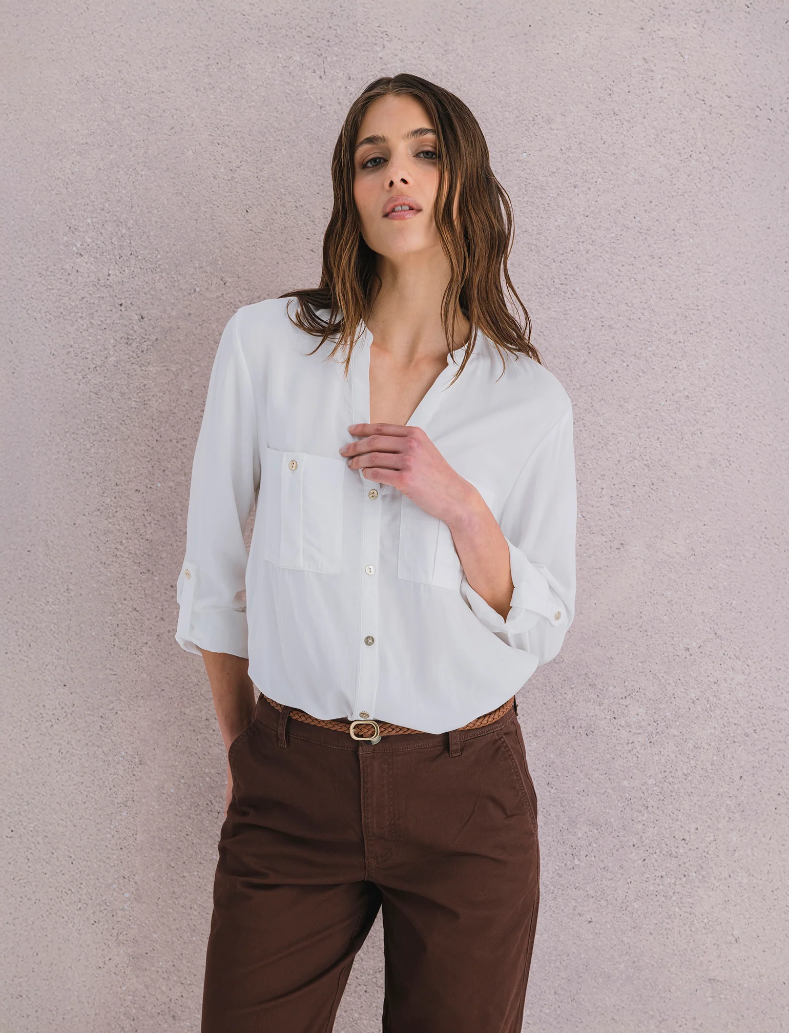 CAMICIA CON TASCHE - Bianco latte - Image 4