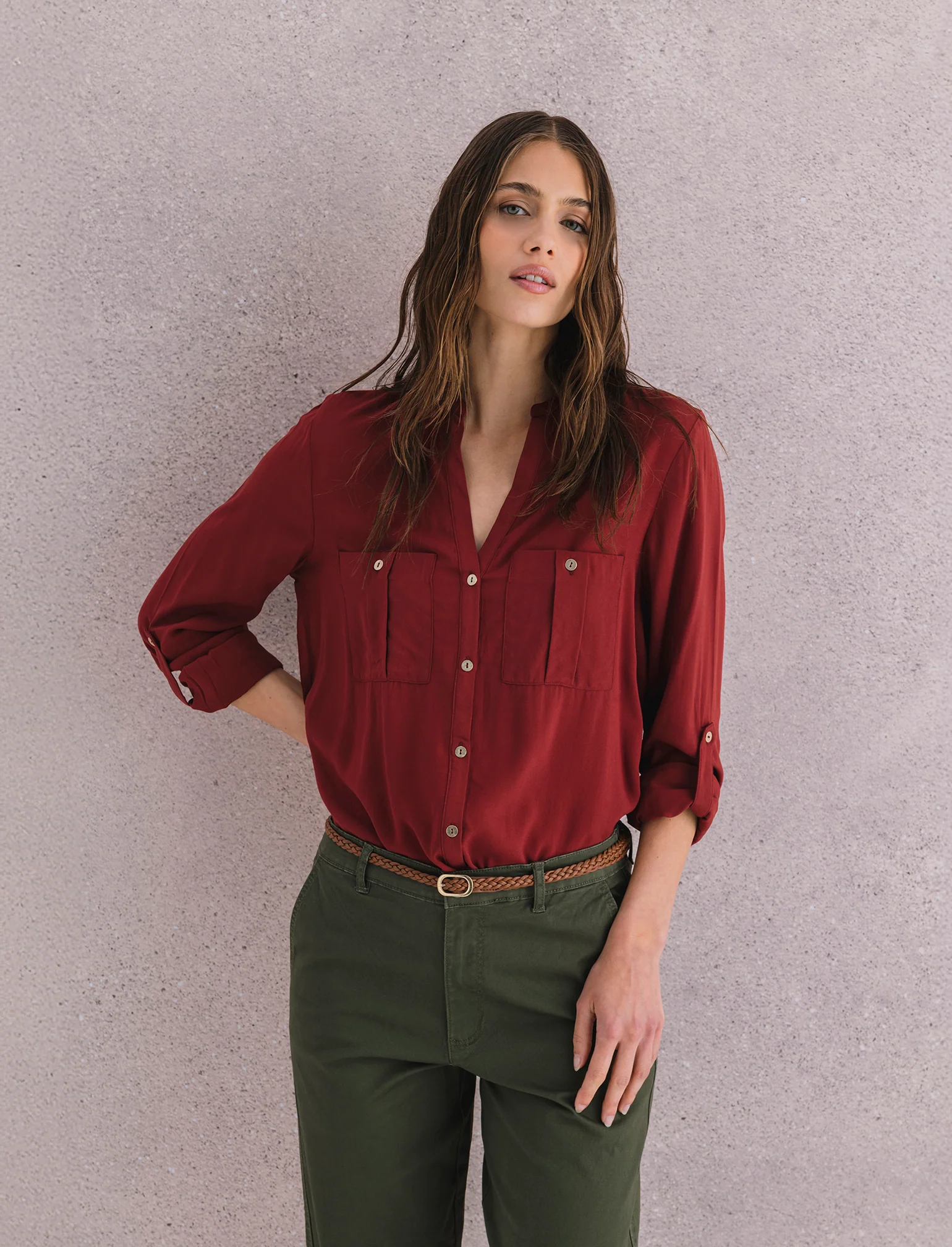 CAMICIA CON TASCHE - Marrone bruciato - Image 4