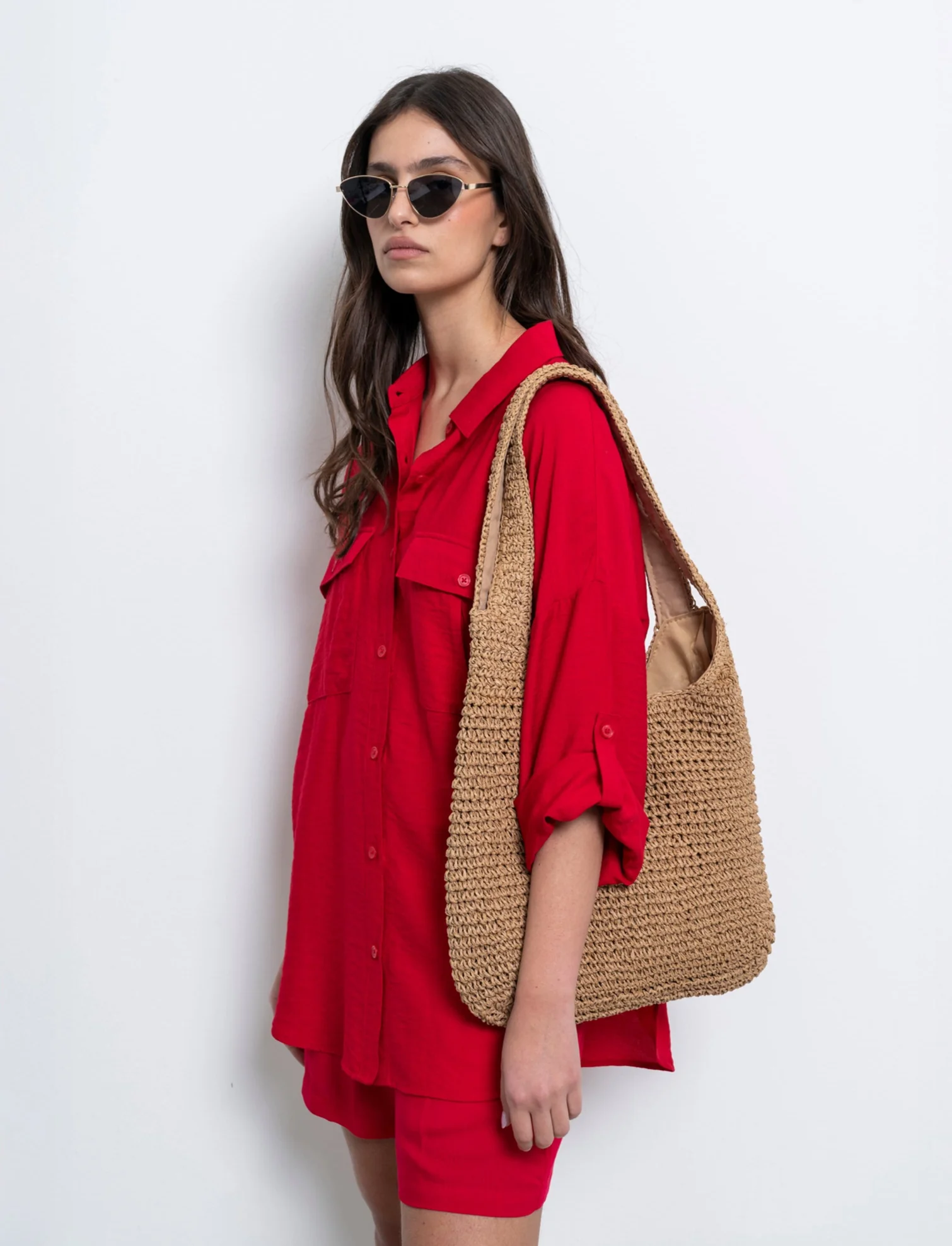 Camicia con tasche sul petto da donna - Rosso scarlatto - Image 2