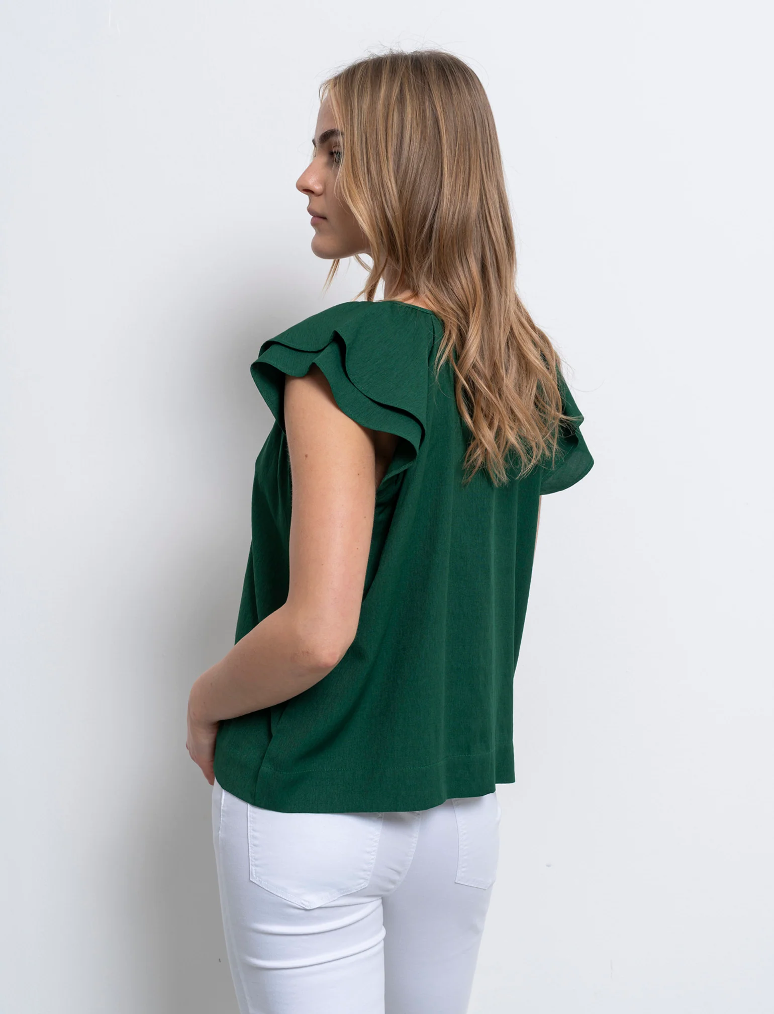 Camicia con volant da donna - Verde