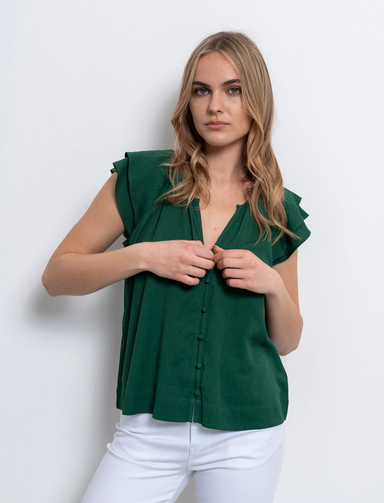 Camicia con volant da donna - Verde - Image 3