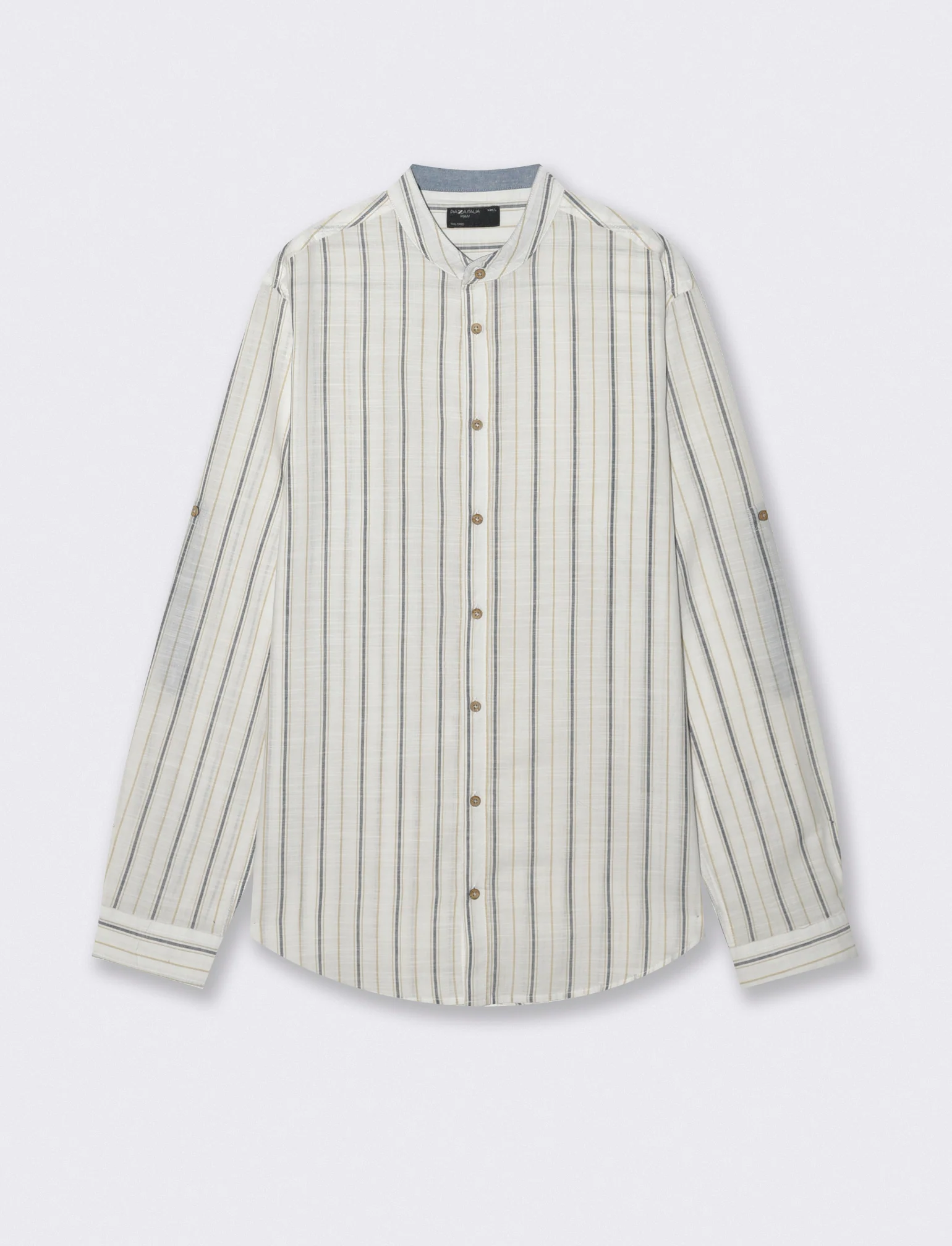 Camicia coreana a righe con denim - Bianco
