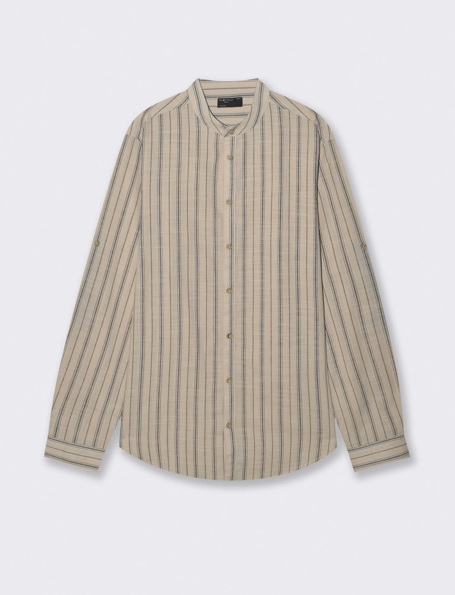 Camicia coreana a righe con denim - Sabbia