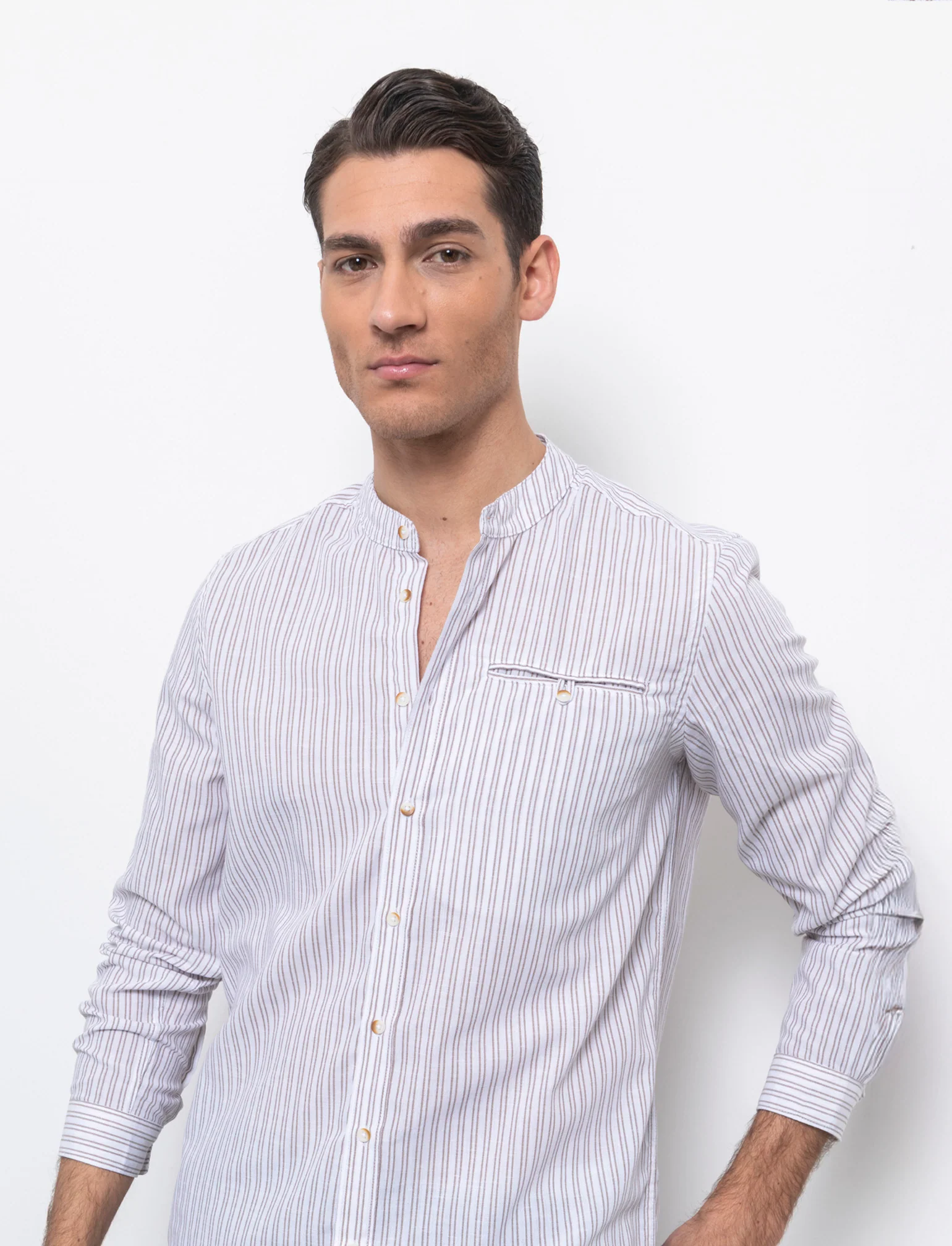 Camicia coreana a righe da uomo - Bianco