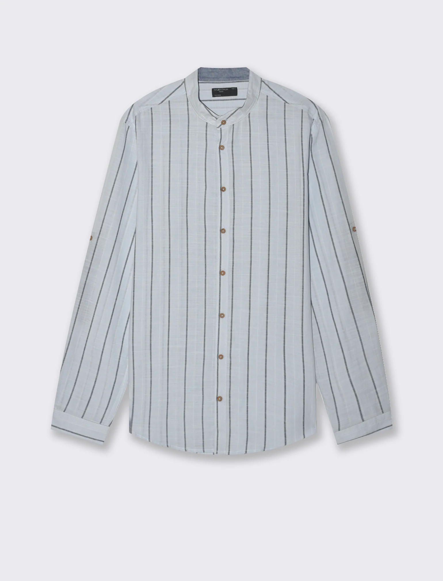 Camicia coreana a righe da uomo - Celeste polvere