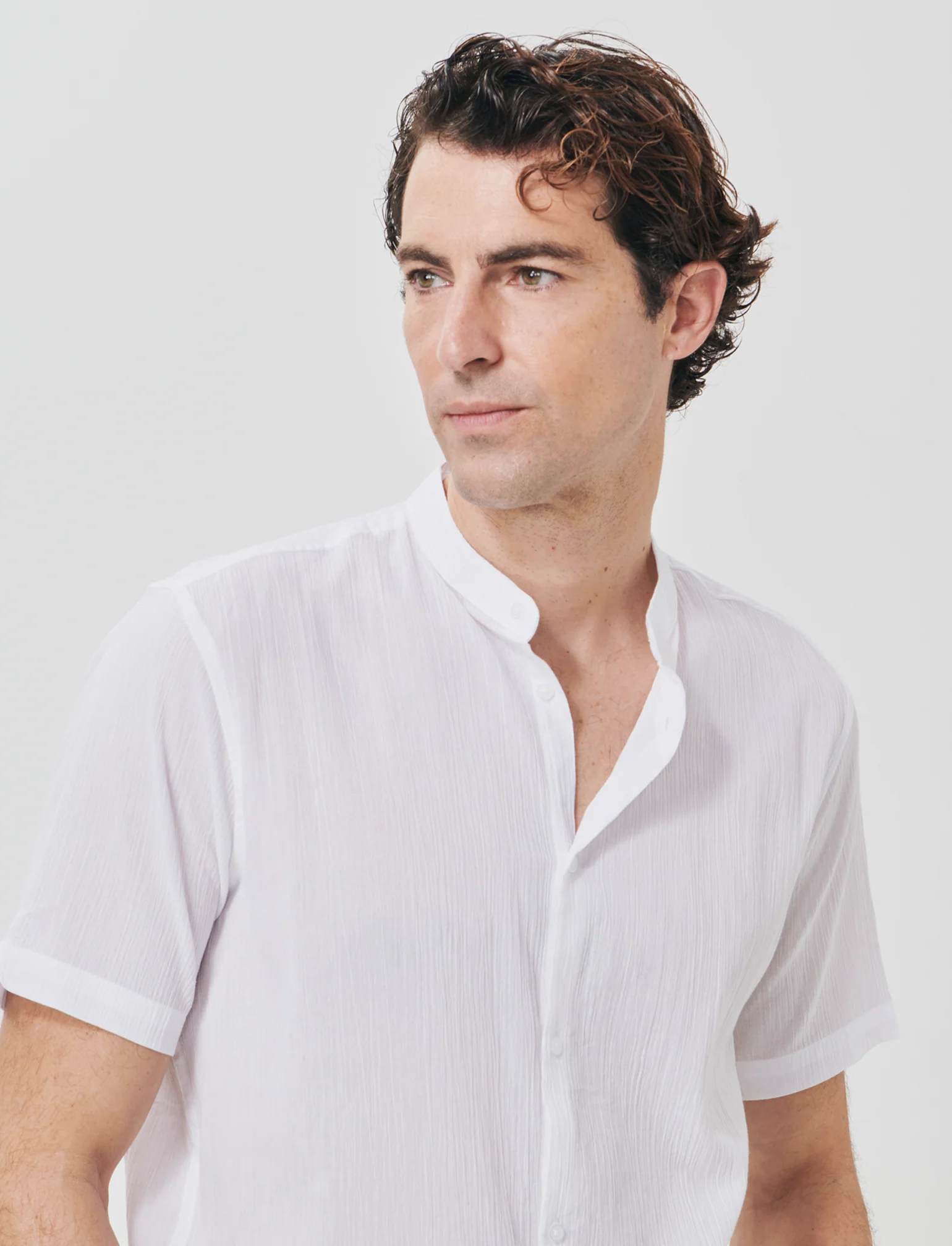 Camicia coreana effetto crepe cotone - Bianco - Image 4