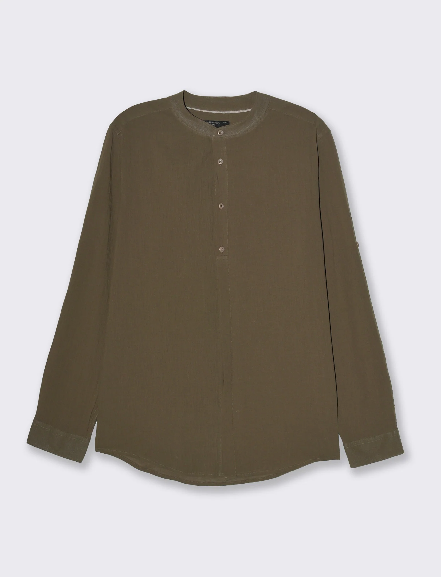 Camicia coreana effetto crepe da uomo - Verde kaki - Image 4