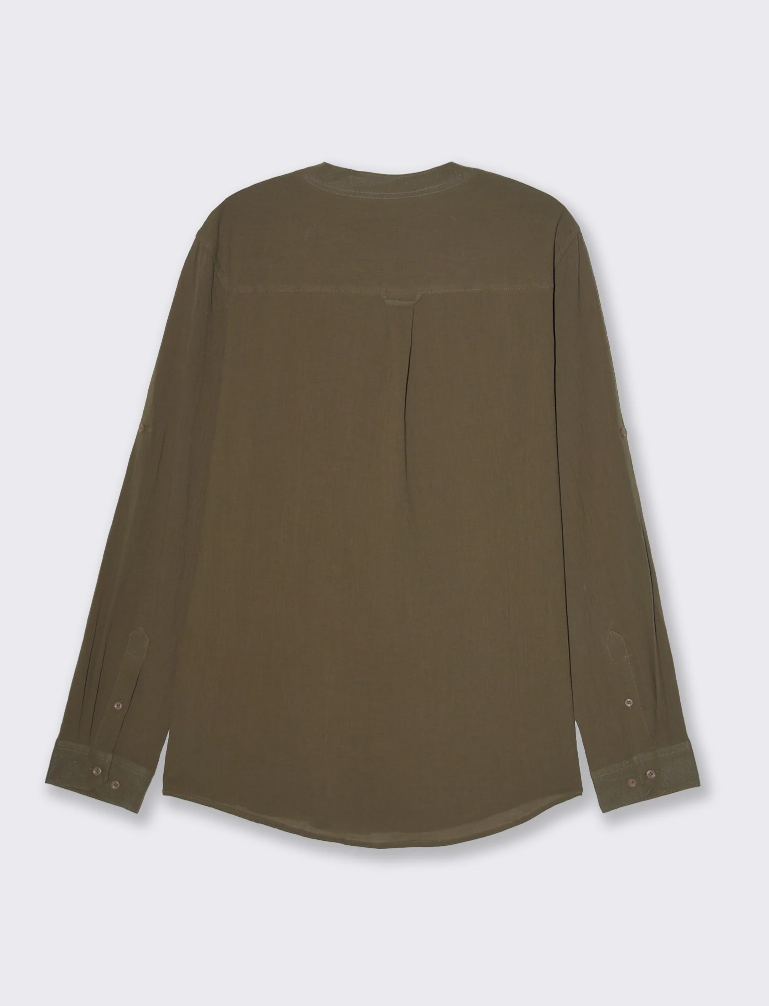 Camicia coreana effetto crepe da uomo - Verde kaki - Image 5