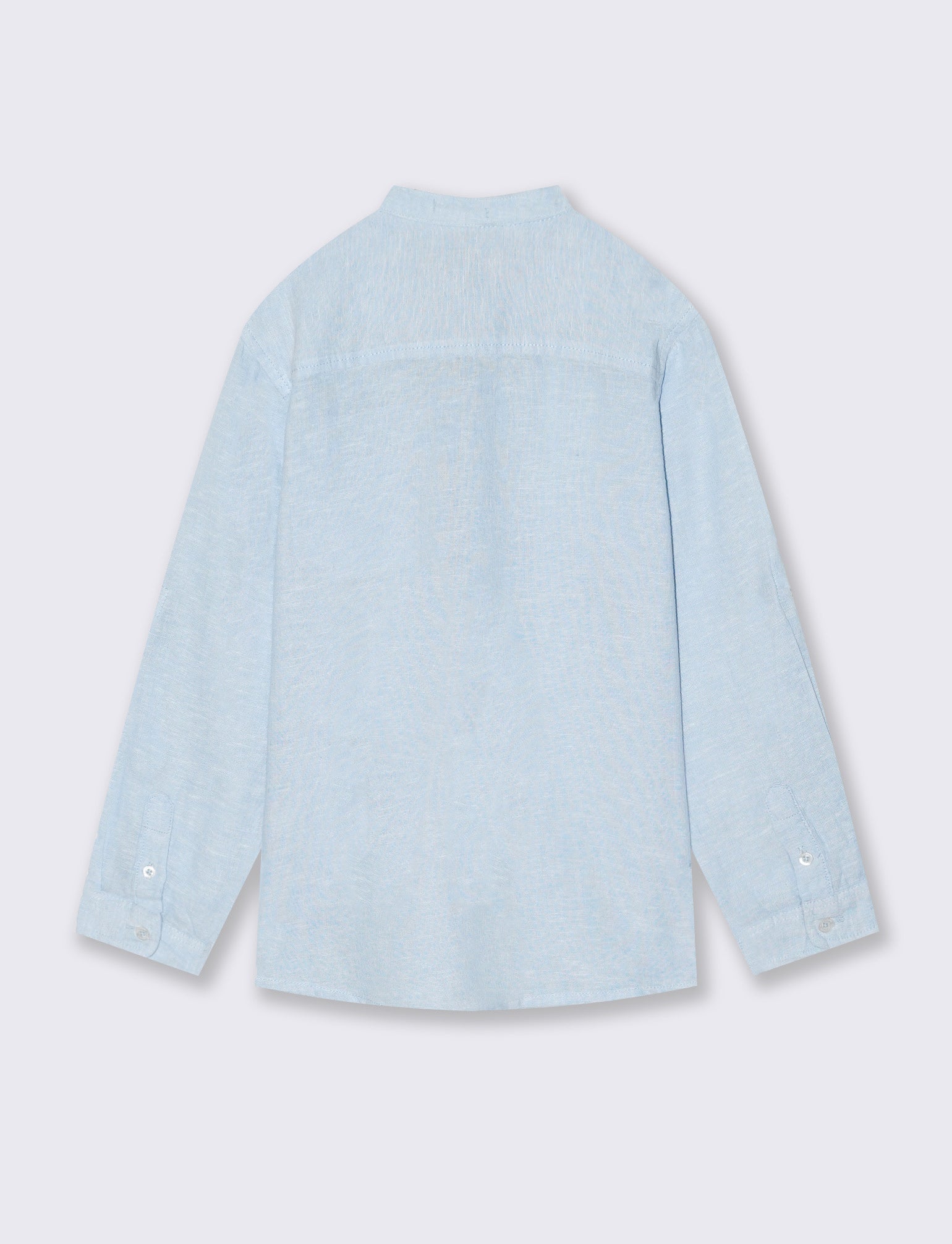 Camicia coreana in cotone e lino maniche lunghe - Celeste - Image 2