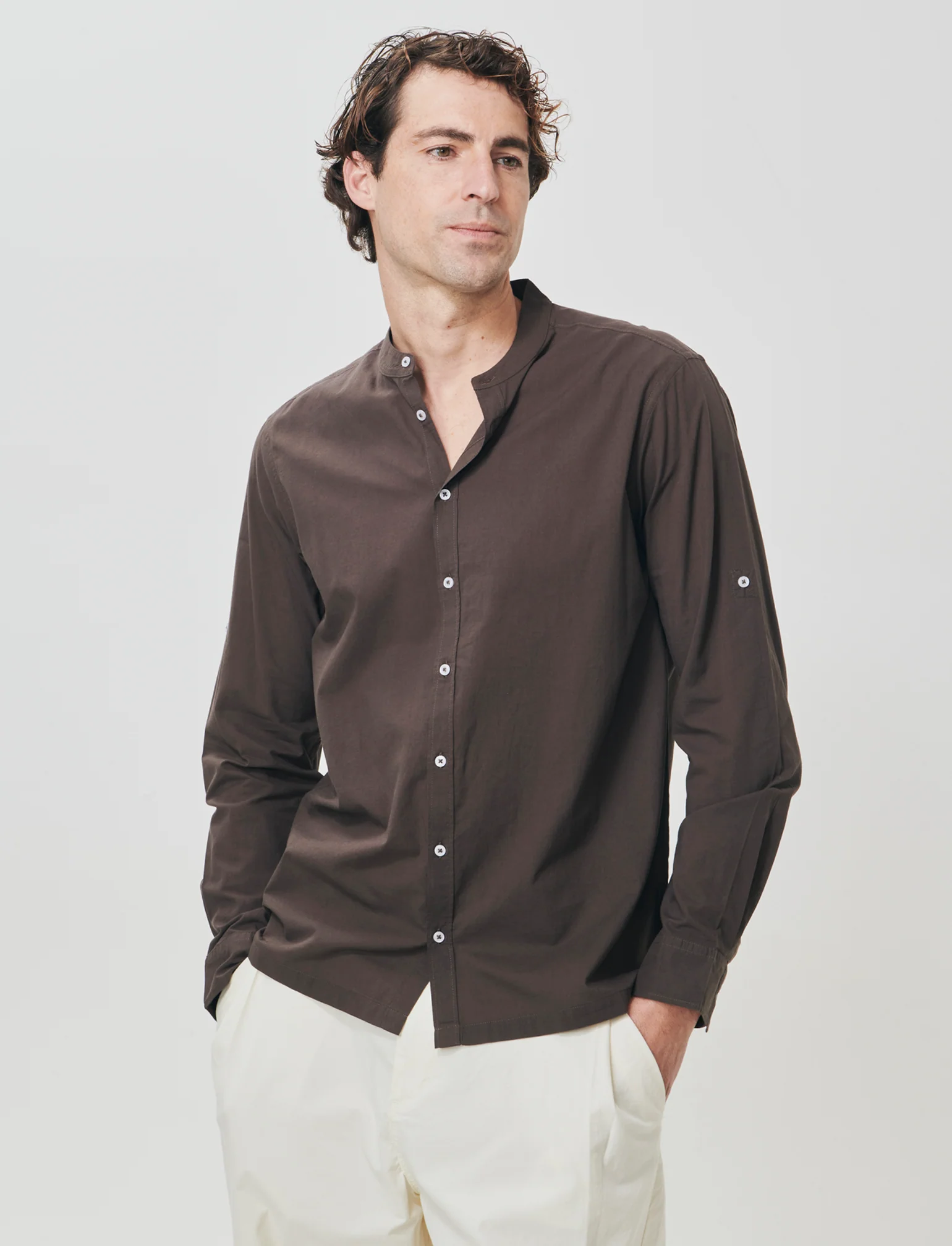 Camicia coreana in voile leggero - Moro - Image 3