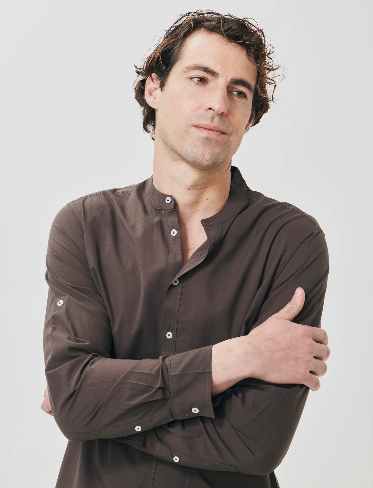 Camicia coreana in voile leggero - Moro - Image 4