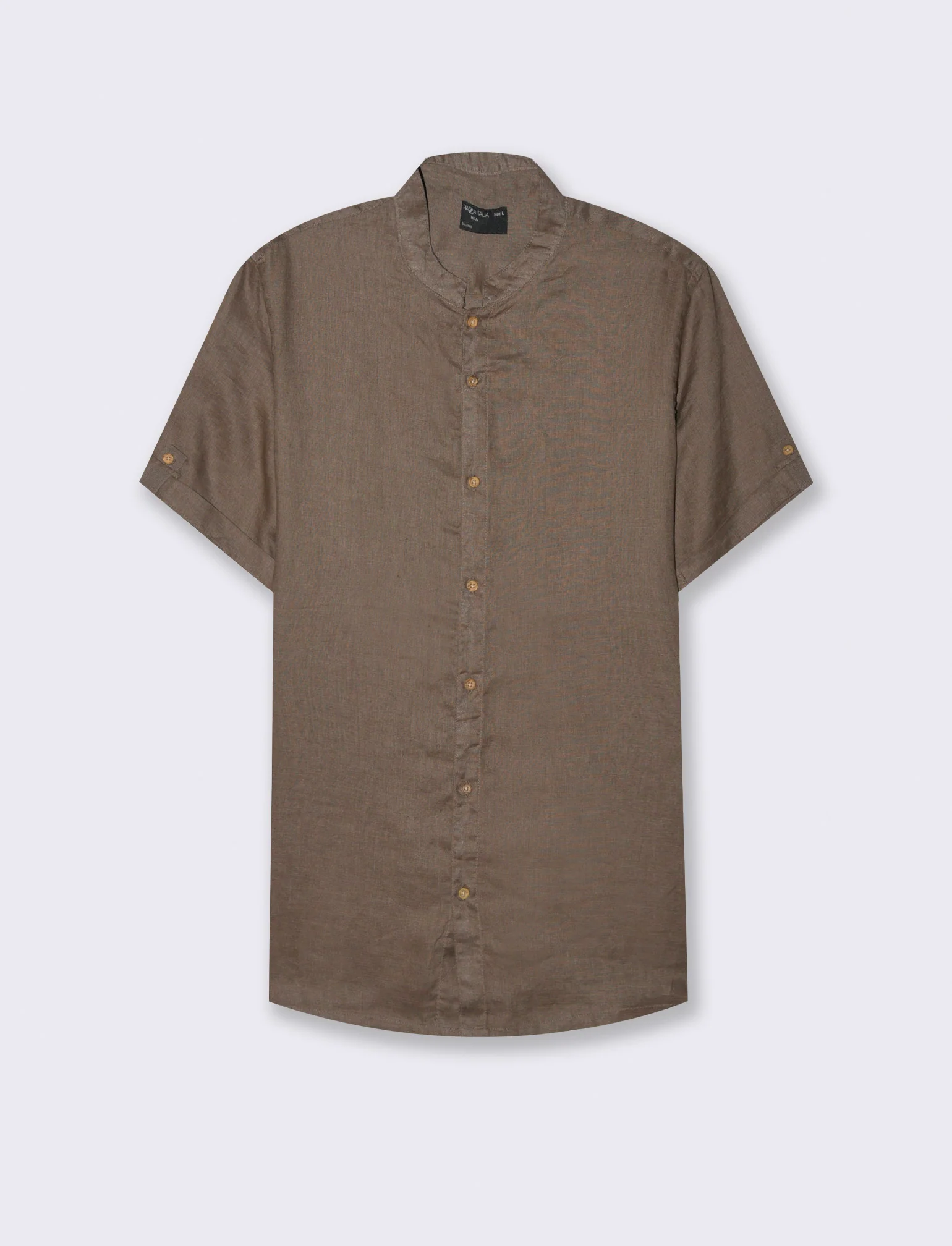 Camicia coreana manica corta 100% lino da uomo - Grigio fango - Image 4