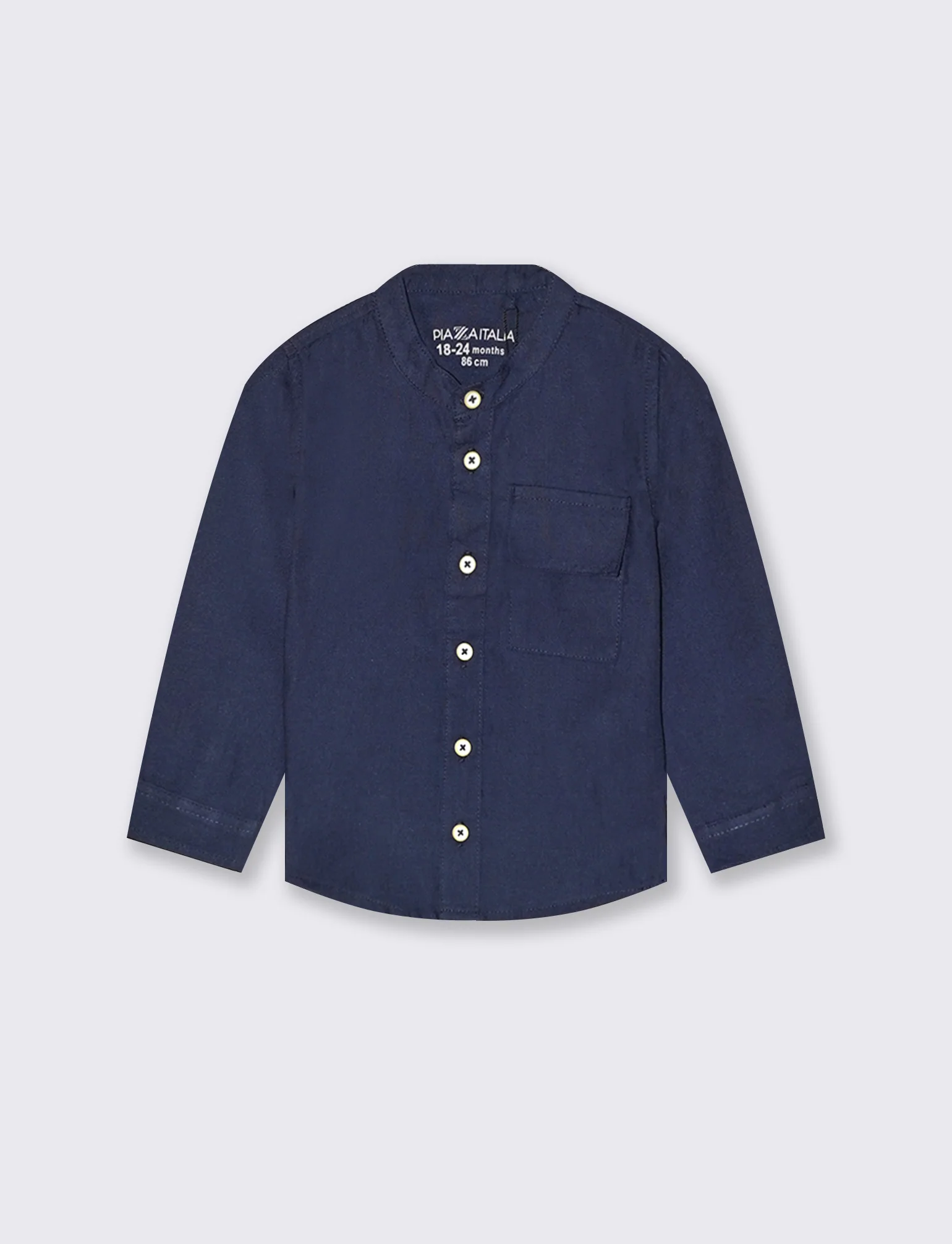 Camicia coreana manica lunga tinta unita - Blu
