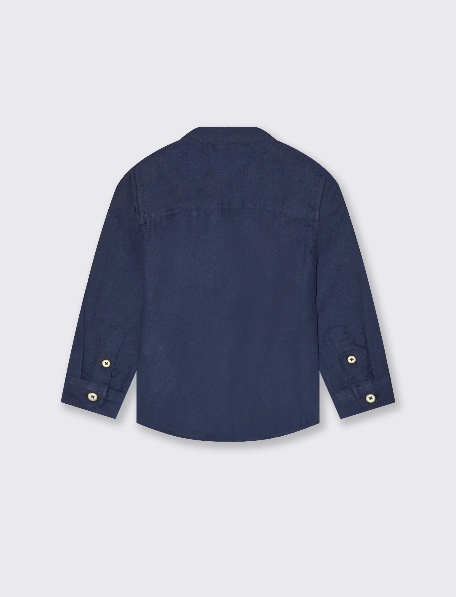 Camicia coreana manica lunga tinta unita - Blu - Image 2