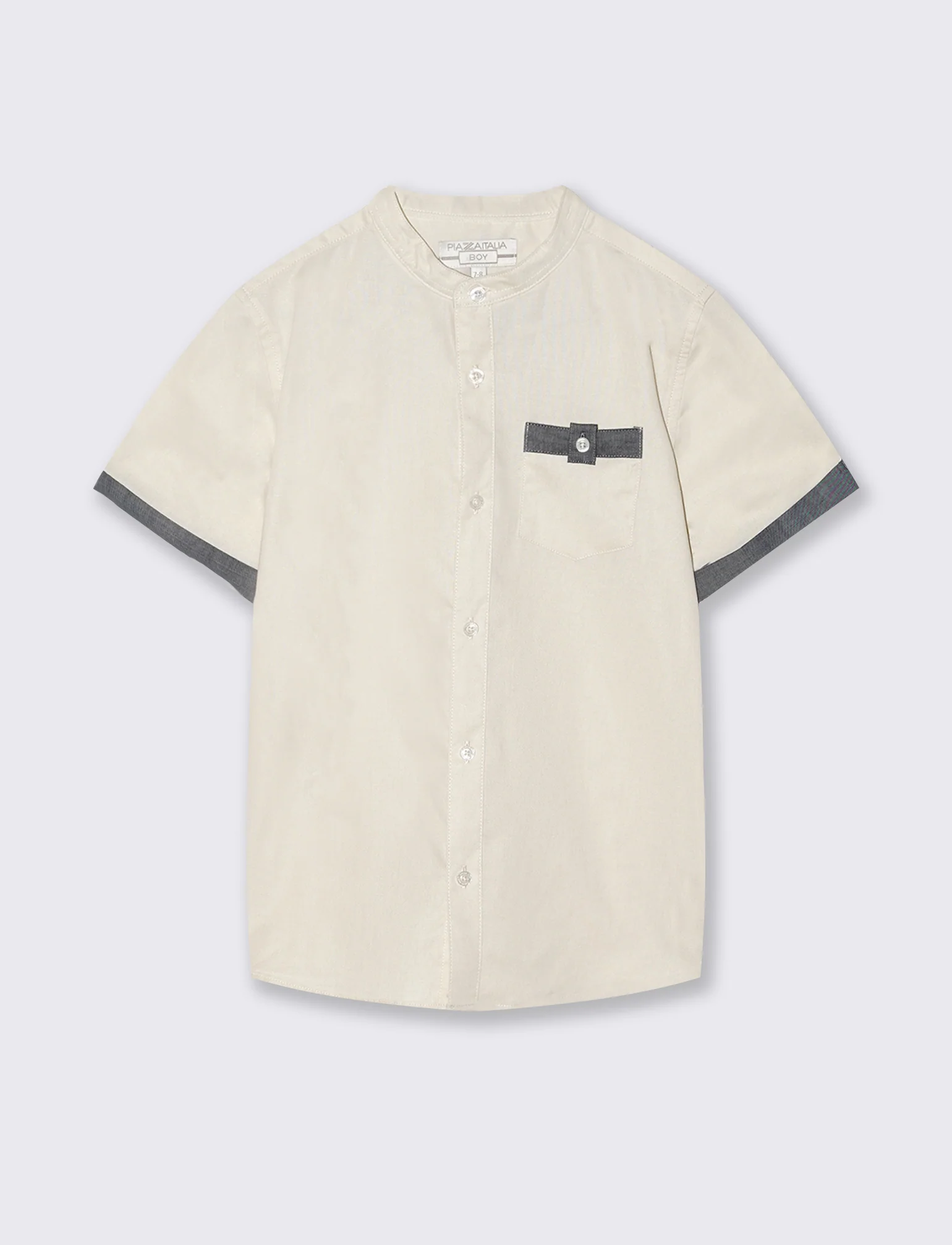 Camicia coreana mezza manica in cotone - Beige