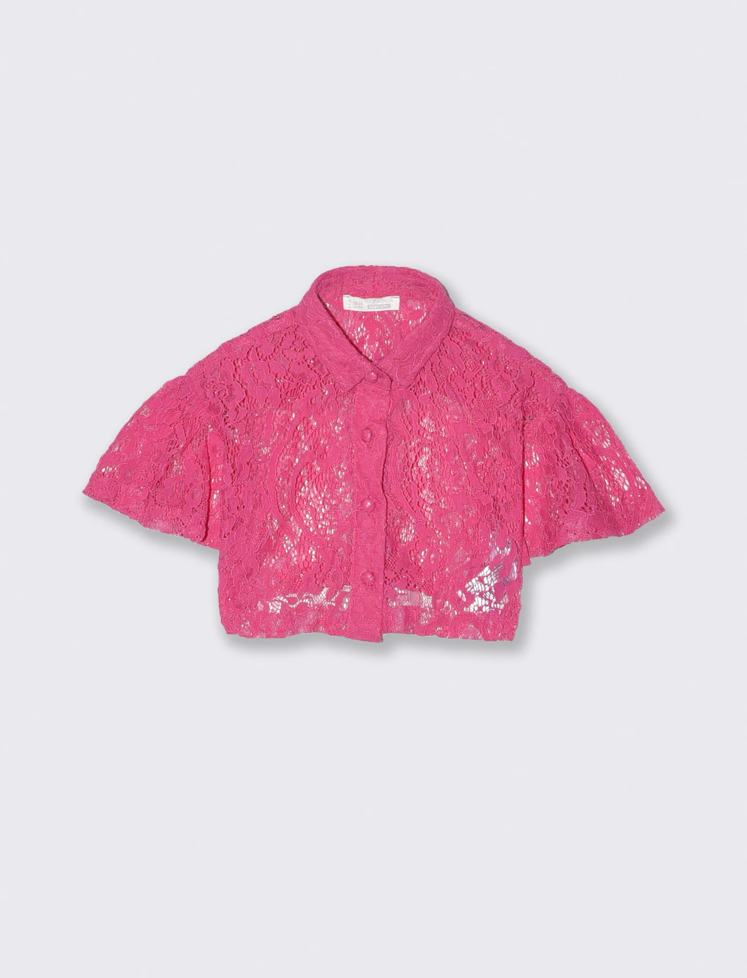 Camicia corta in pizzo con maniche ampie - Fuxia