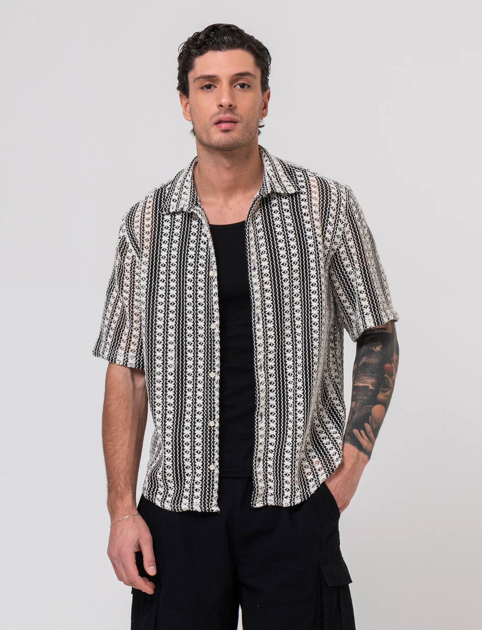 Camicia crochet da uomo - Nero - Image 3