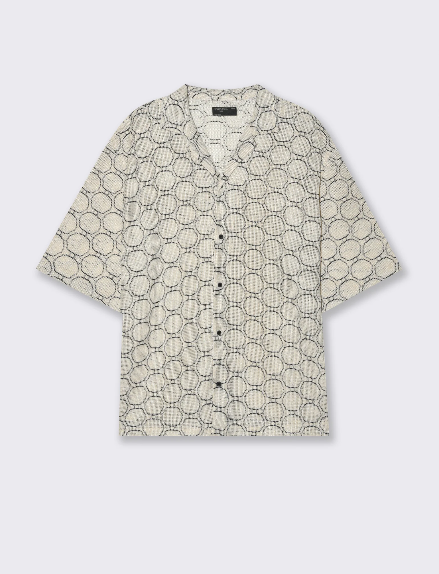 Camicia crochet fantasia astratta da uomo - Bianco - Image 4