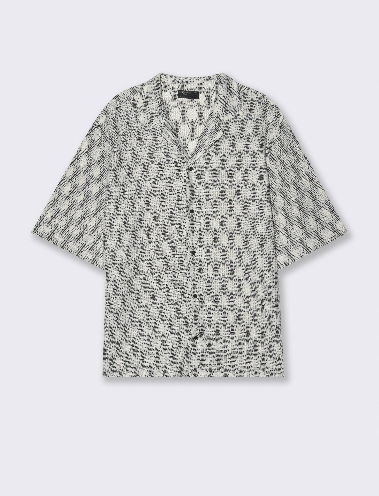 Camicia crochet fantasia astratta da uomo - Nero - Image 4