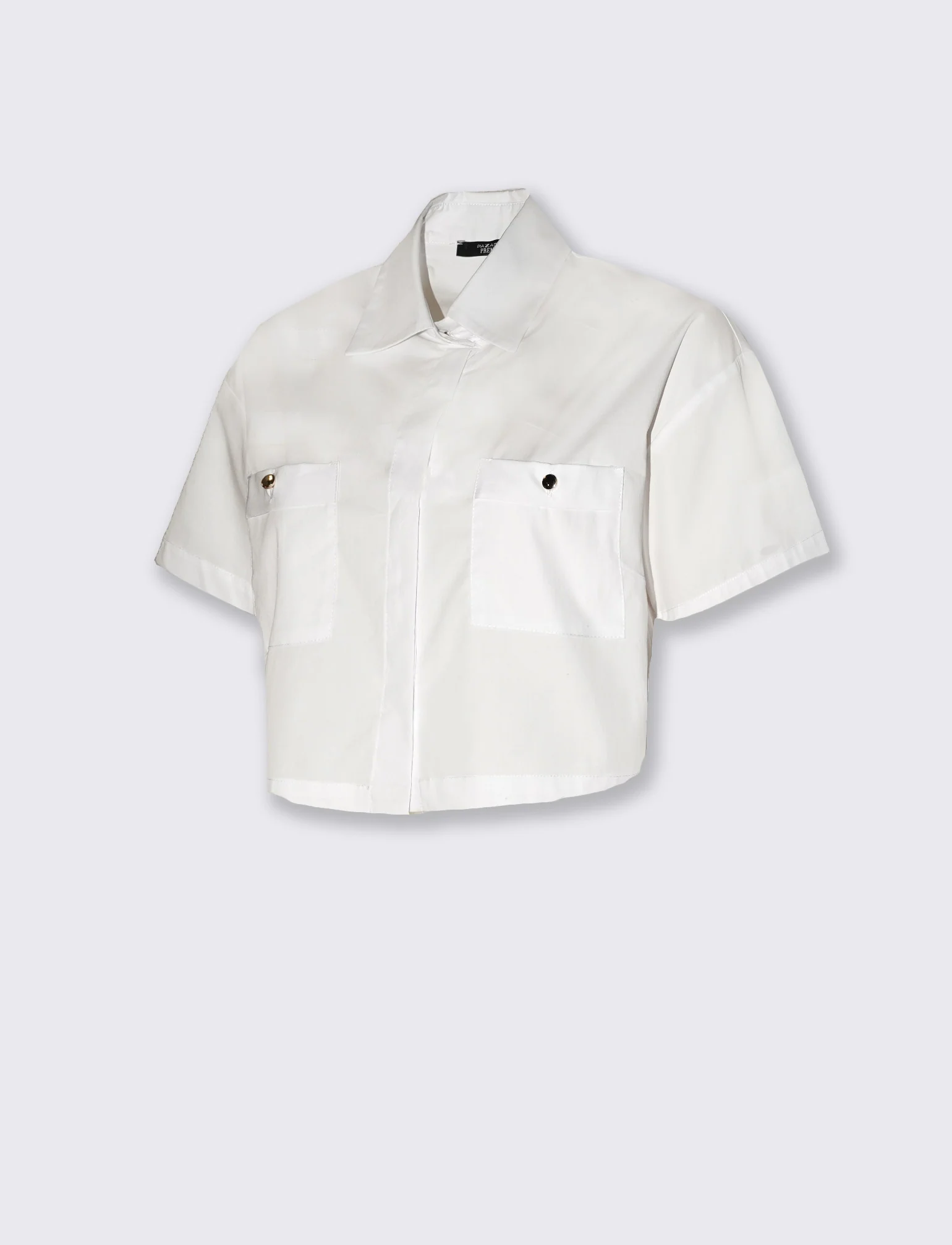 Camicia crop con tasche frontali - Bianco - Image 3
