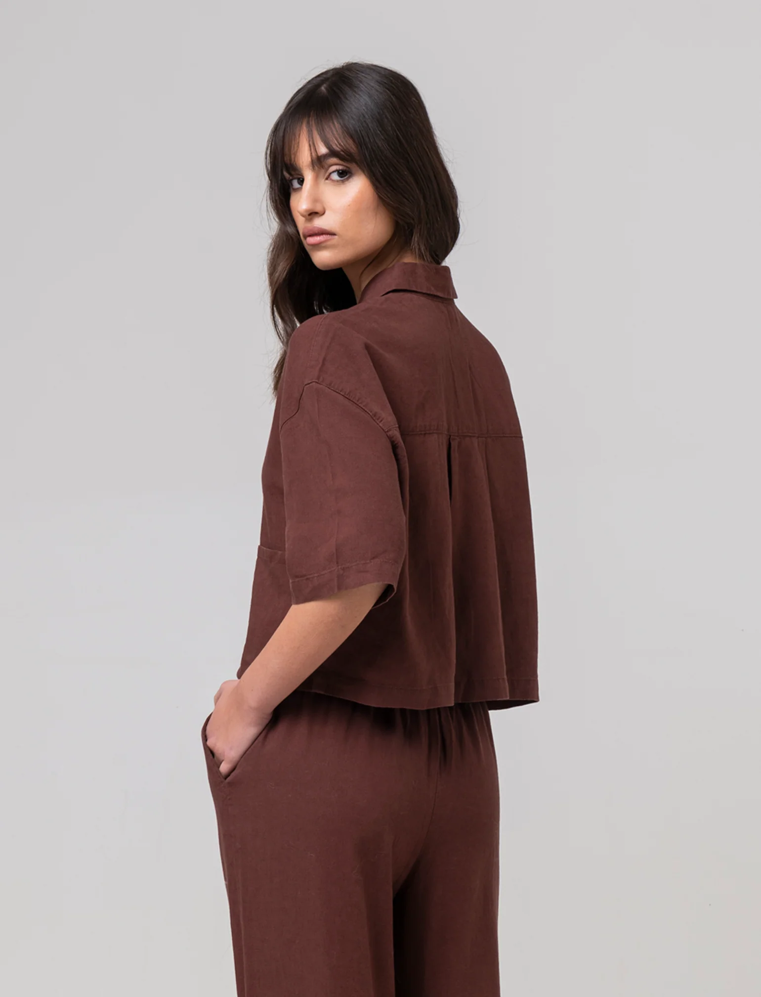 Camicia crop da donna - Caffe' - Image 2