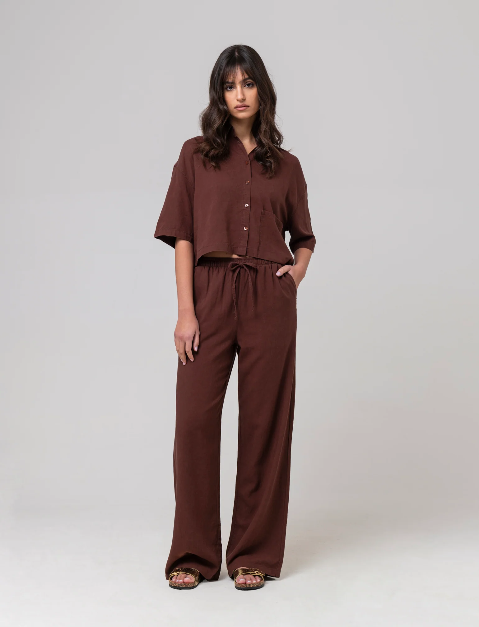Camicia crop da donna - Caffe' - Image 3