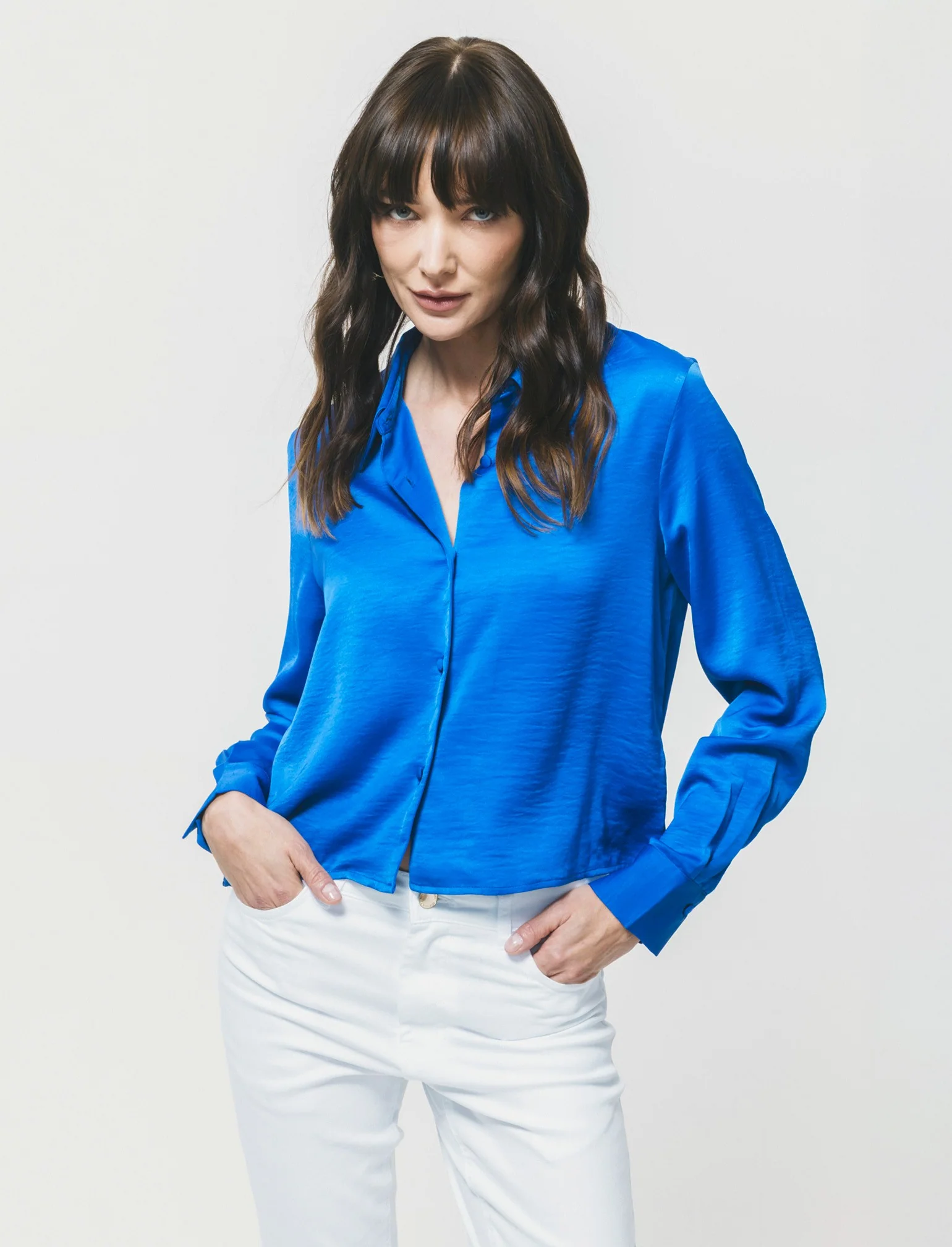 Camicia Crop Manica Lunga - Blu royal - Image 3
