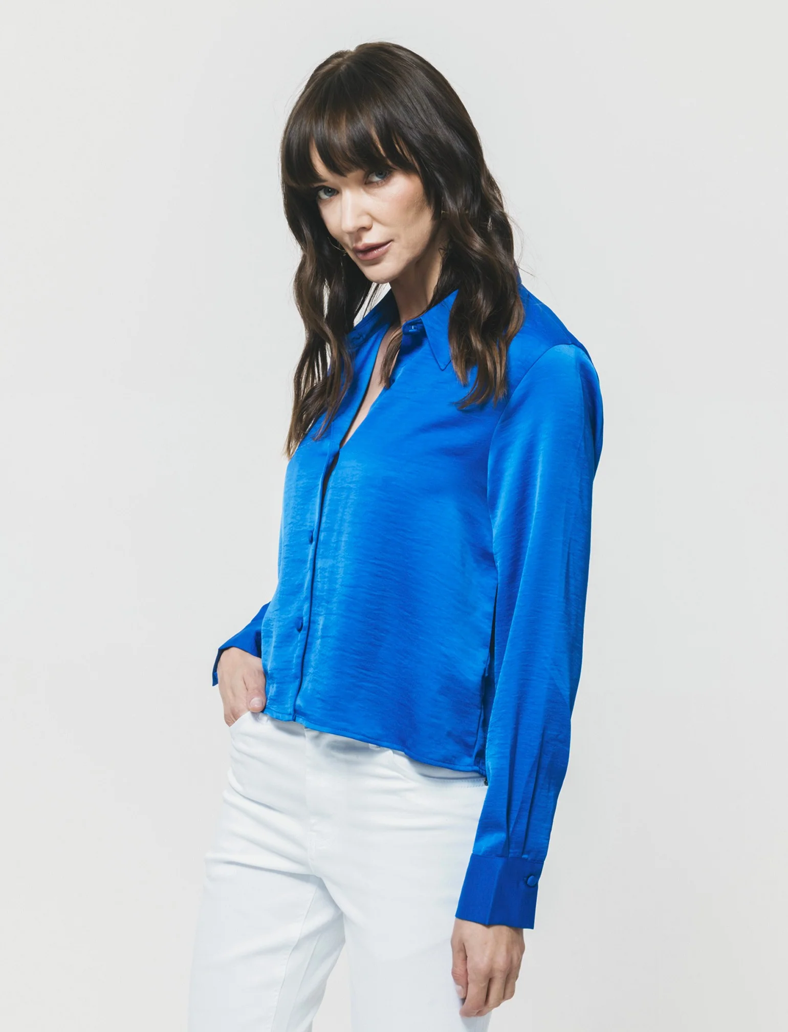 Camicia Crop Manica Lunga - Blu royal - Image 4