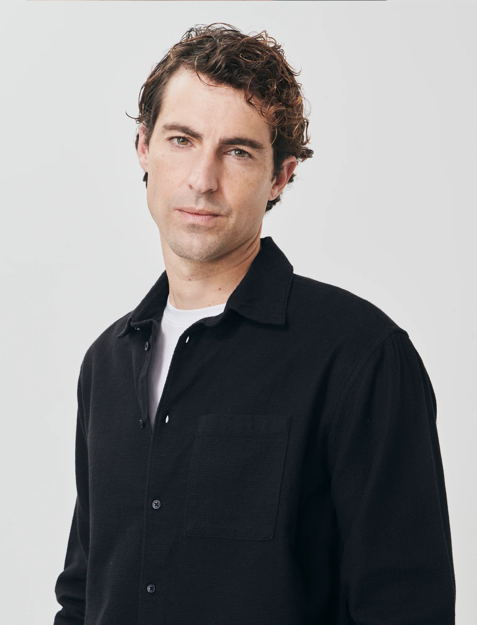 Camicia cropped in cotone waffle - Nero - Image 3