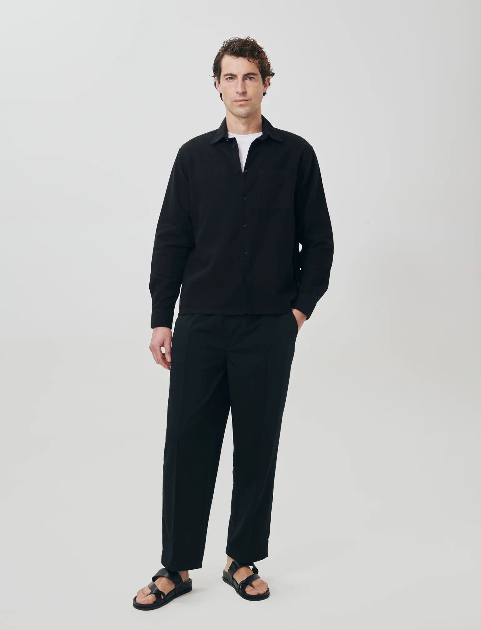 Camicia cropped in cotone waffle - Nero - Image 4