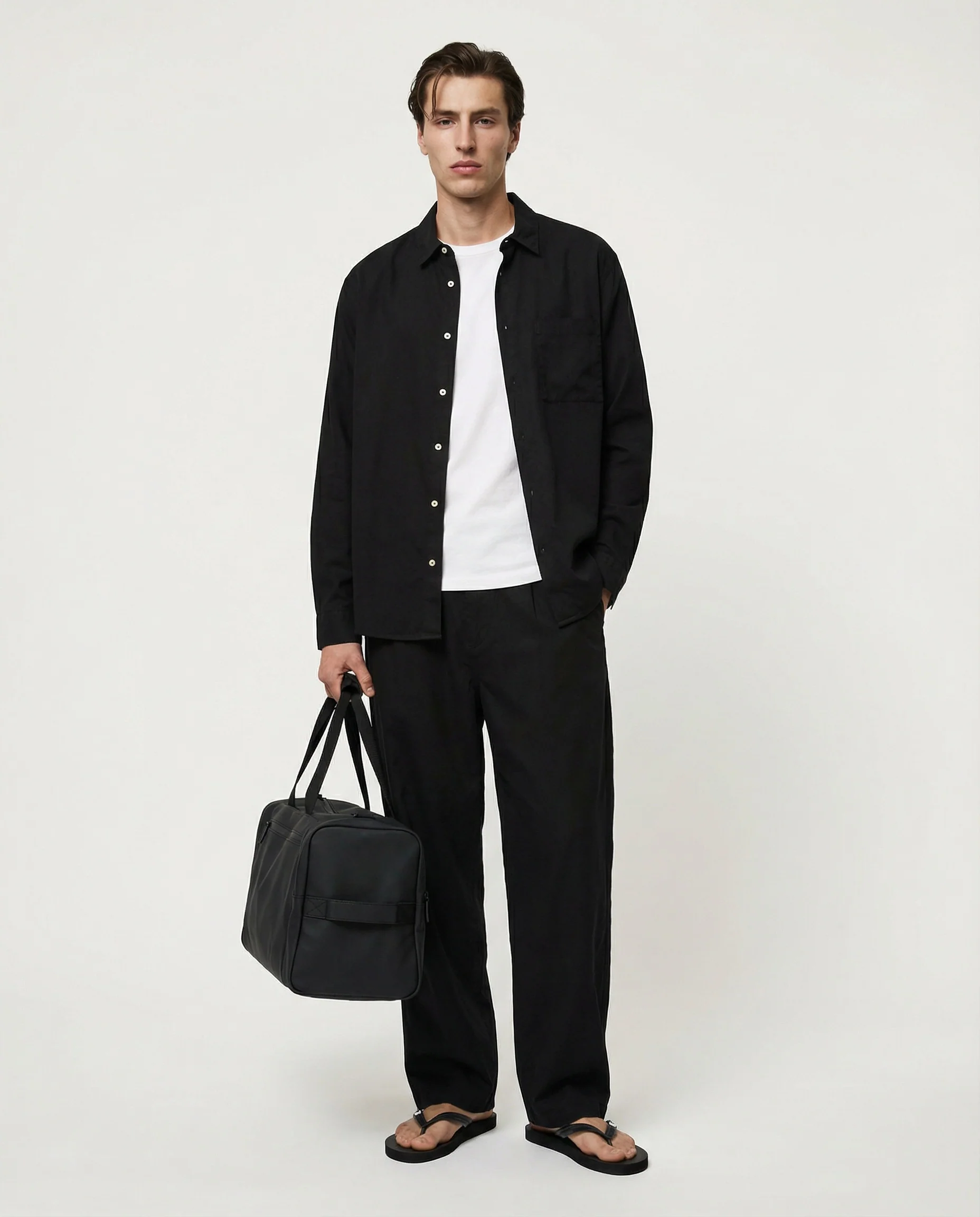 Camicia cropped in lyocell e cotone - Nero - Image 4