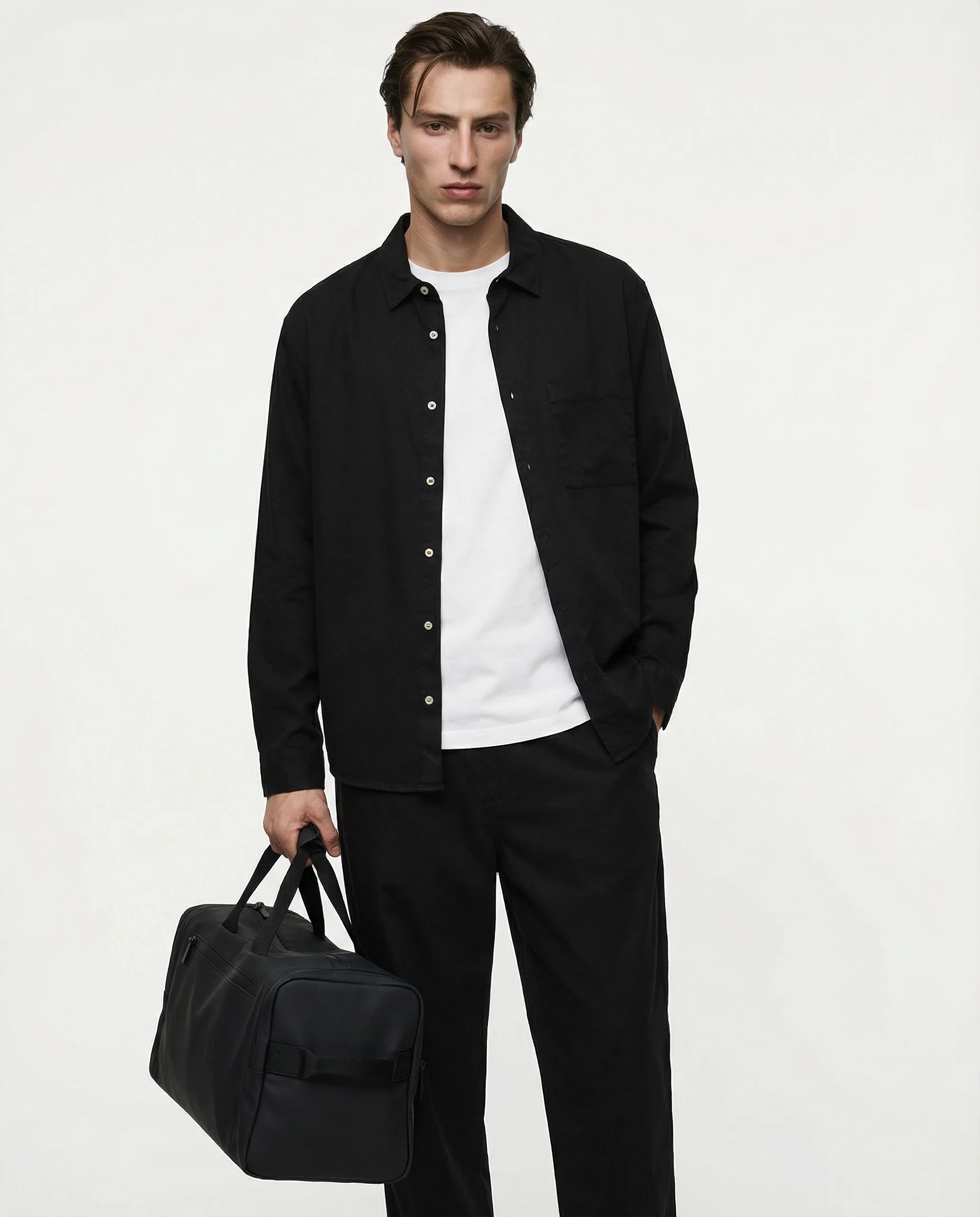 Camicia cropped in lyocell e cotone - Nero - Image 5