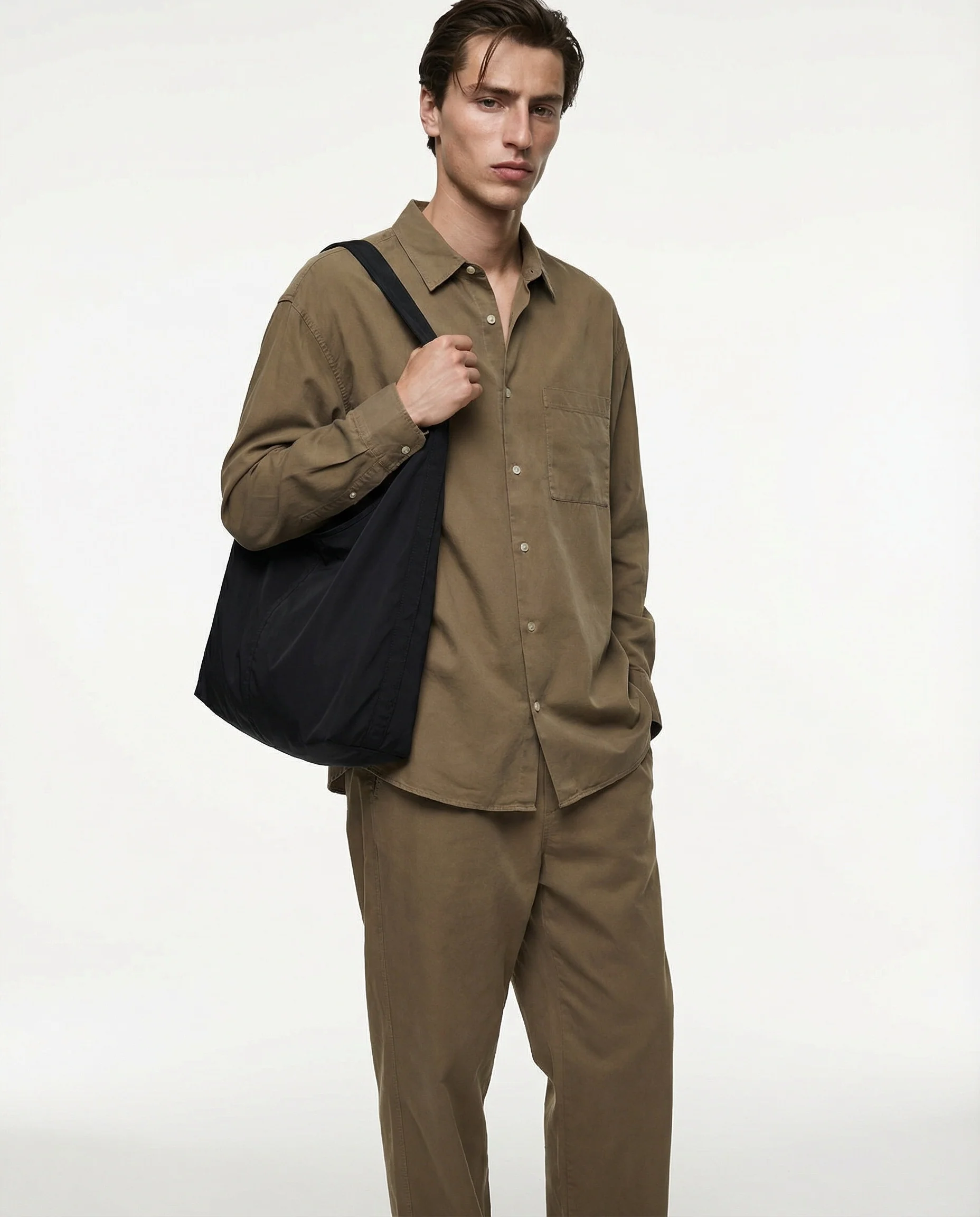Camicia cropped in lyocell e cotone - Verde kaki - Image 3