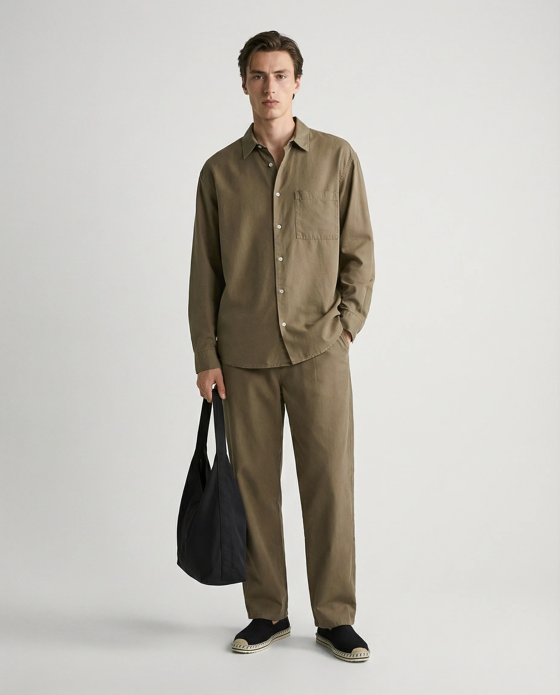 Camicia cropped in lyocell e cotone - Verde kaki - Image 4