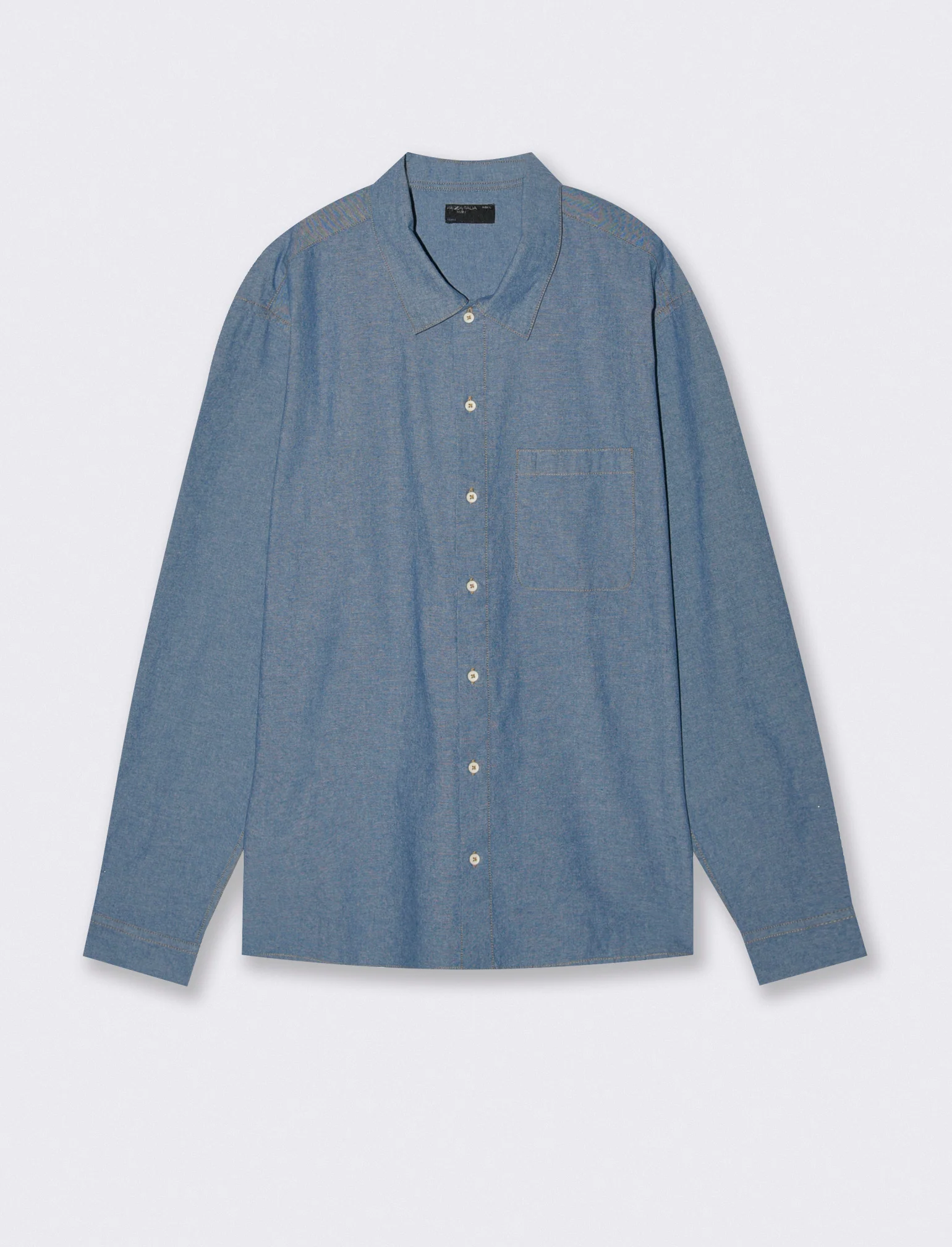 Camicia cropped in puro cotone melange - Azzurro - Image 4