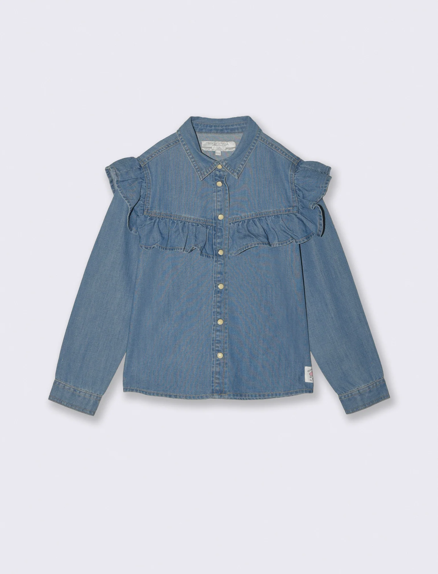 Camicia denim bambina con rouches stilose - Denim chiaro - Image 2