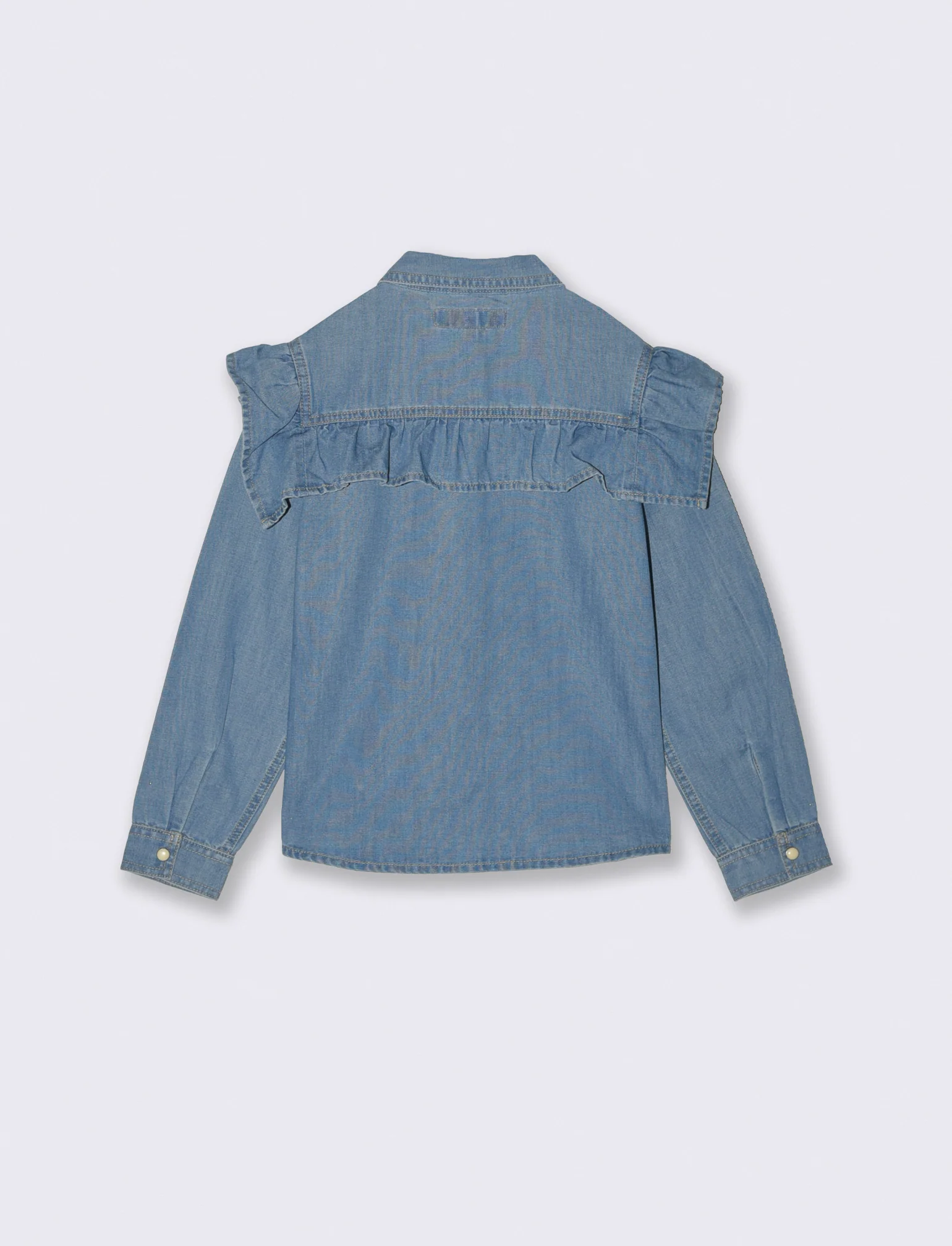 Camicia denim bambina con rouches stilose - Denim chiaro - Image 4