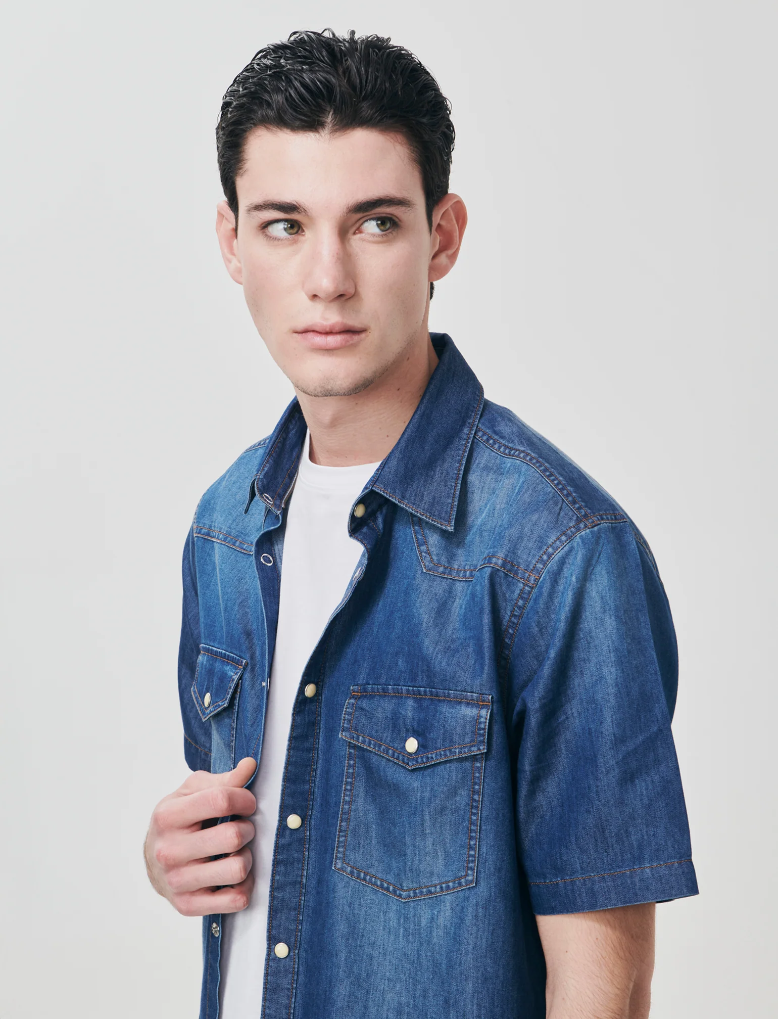 Camicia denim leggero maniche corte - Denim - Image 4