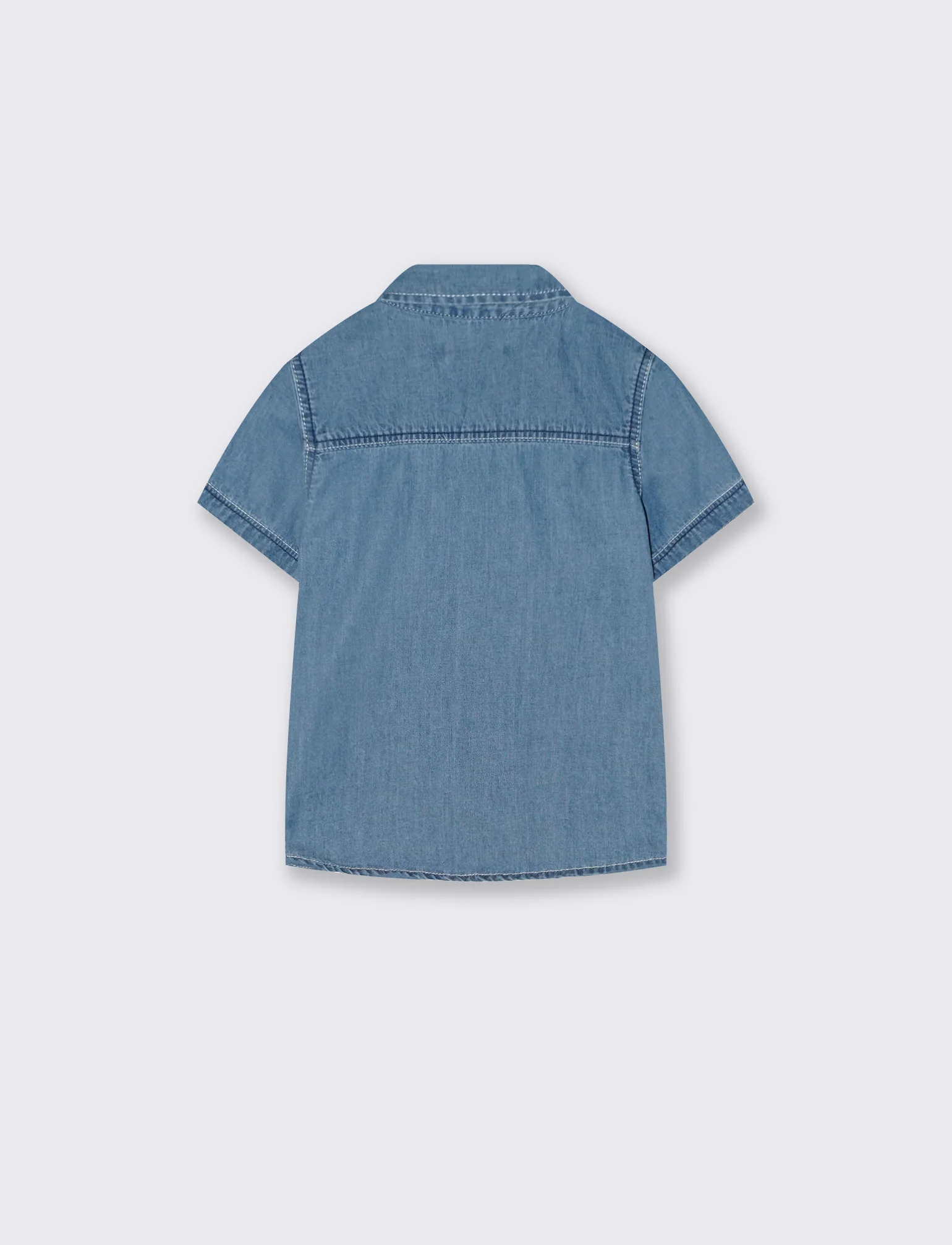 Camicia denim manica corta con tasca - Denim - Image 2