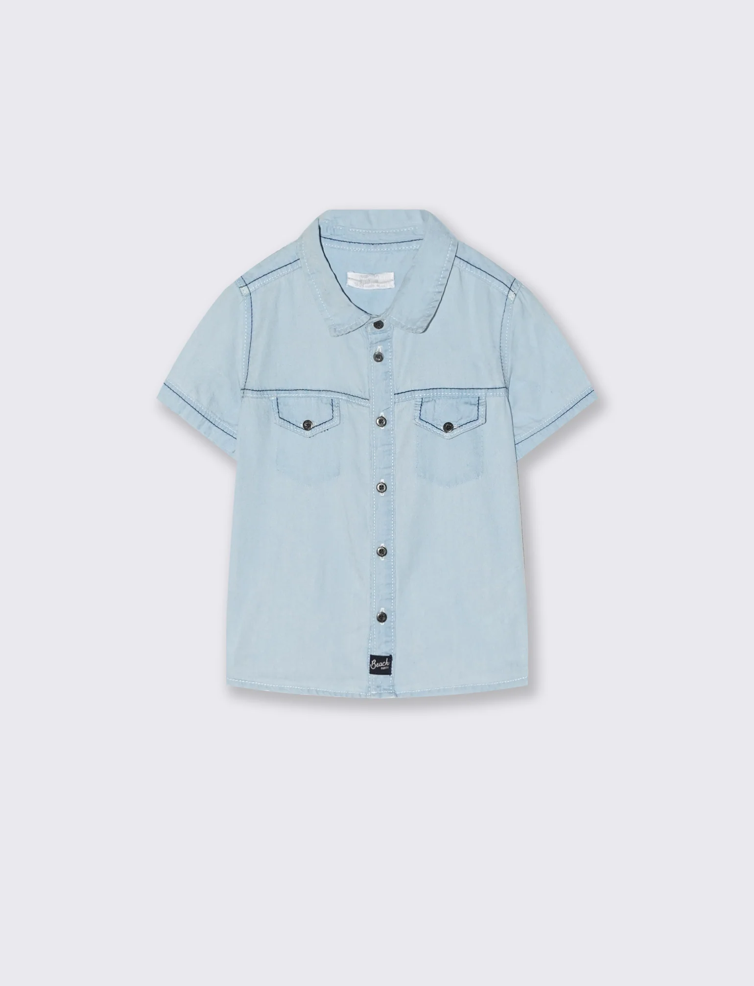 Camicia denim manica corta con tasca - Denim chiaro