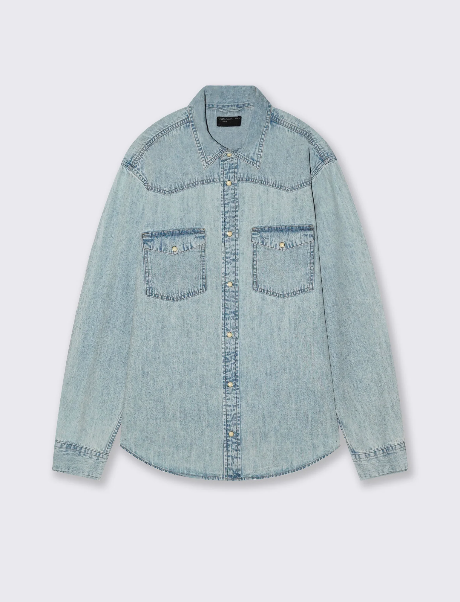 Camicia denim regular fit con tasche - Denim chiaro - Image 4