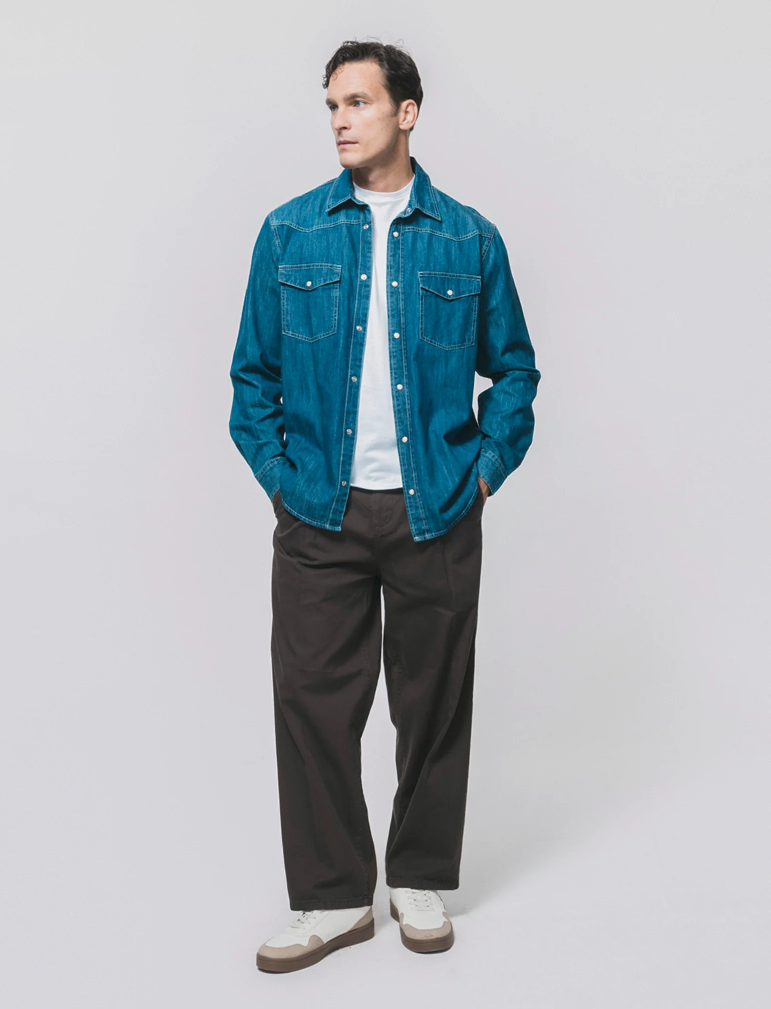 Camicia denim regular fit con tasche - DENIM SCURO - Image 4