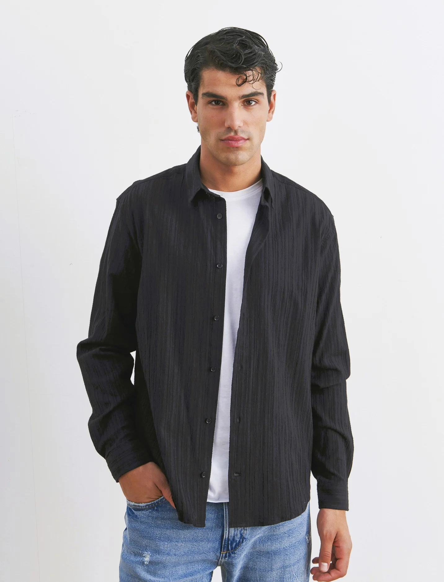 CAMICIA EFFETTO GOFFRATO - Nero - Image 3