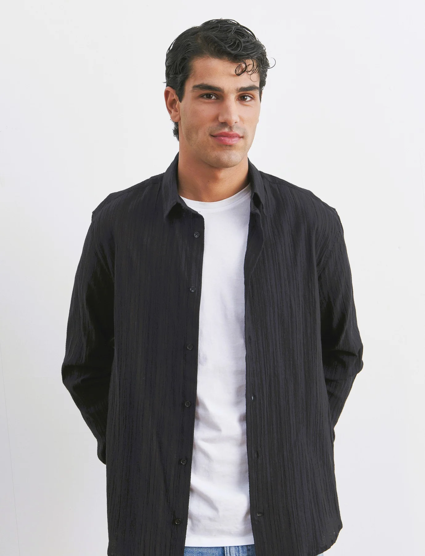 CAMICIA EFFETTO GOFFRATO - Nero - Image 4
