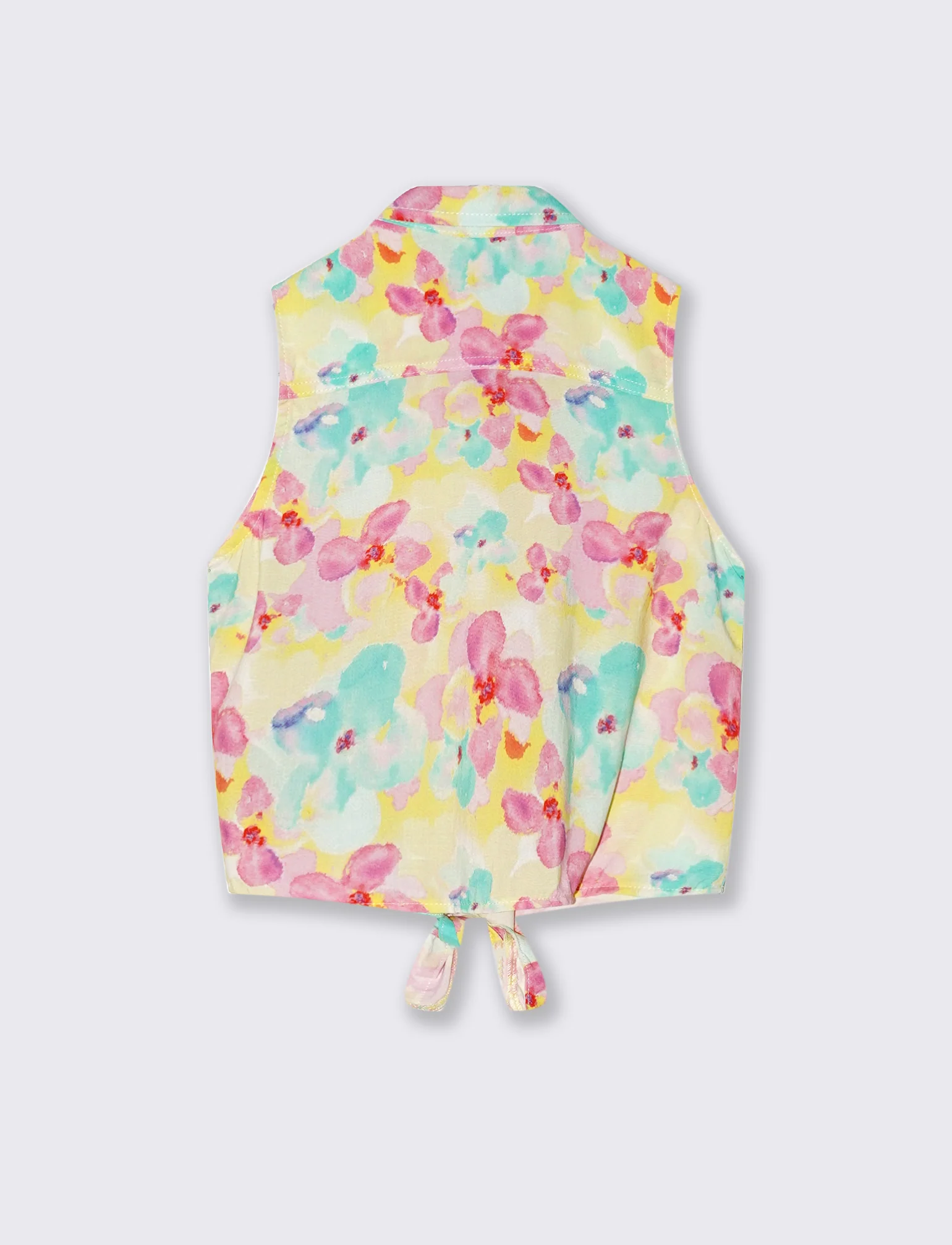 Camicia estiva bambina con fiocco e stampa - Giallo - Image 2