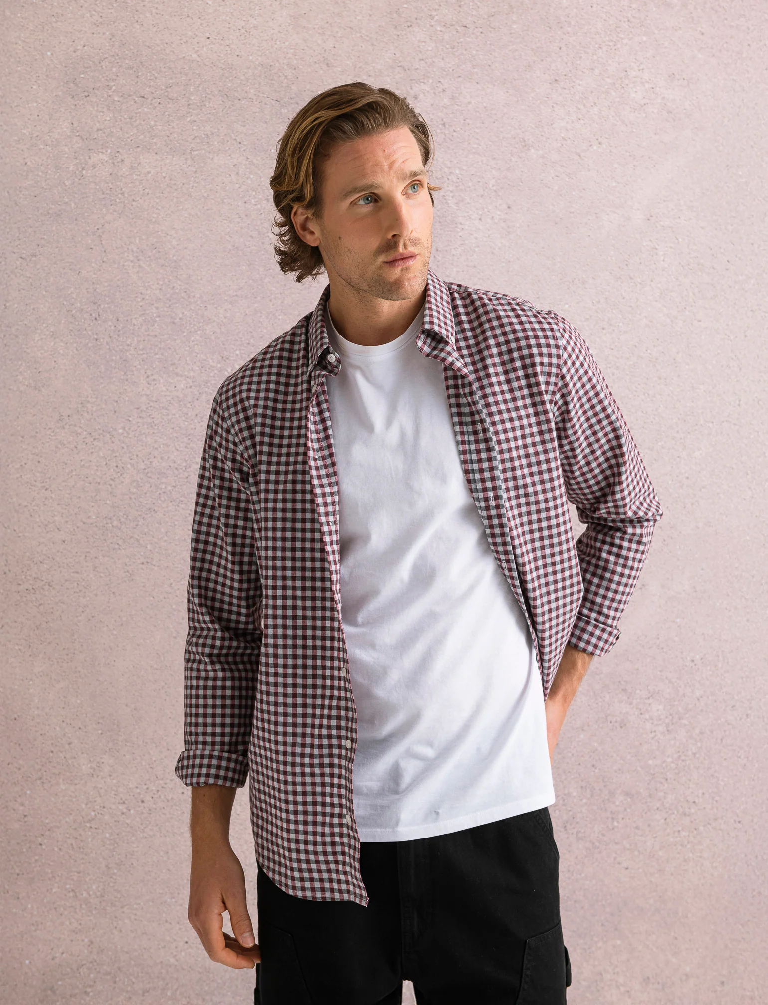CAMICIA FANTASIA A QUADRI - Bordeaux - Image 3