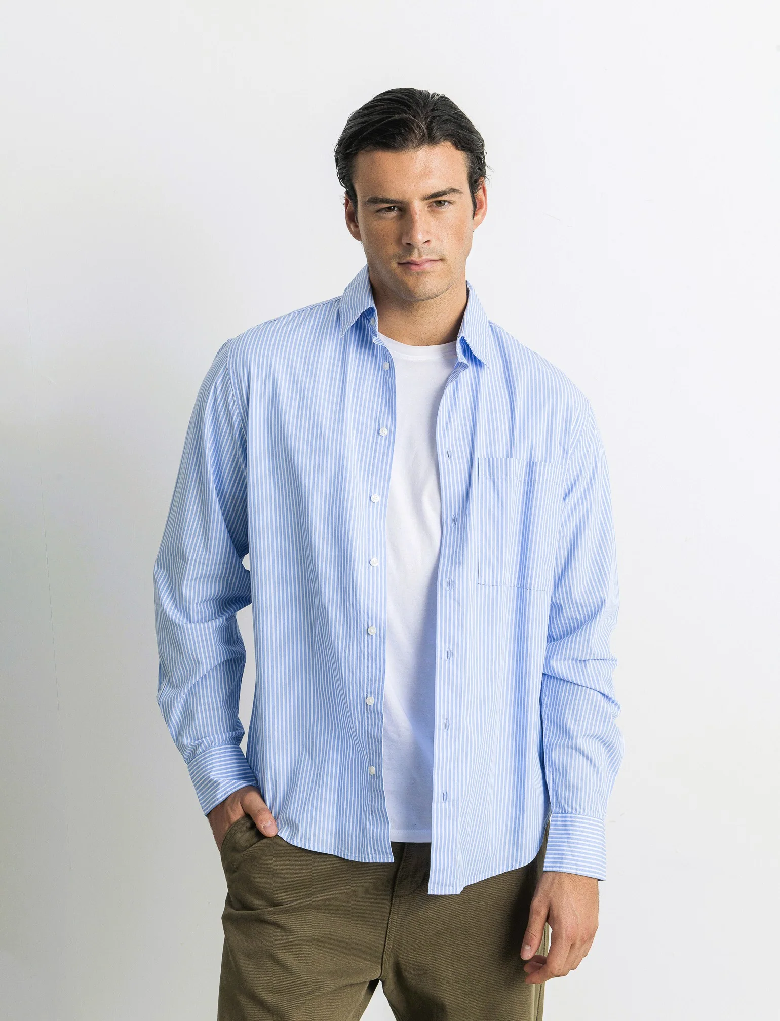CAMICIA FANTASIA A RIGHE - Azzurro - Image 3