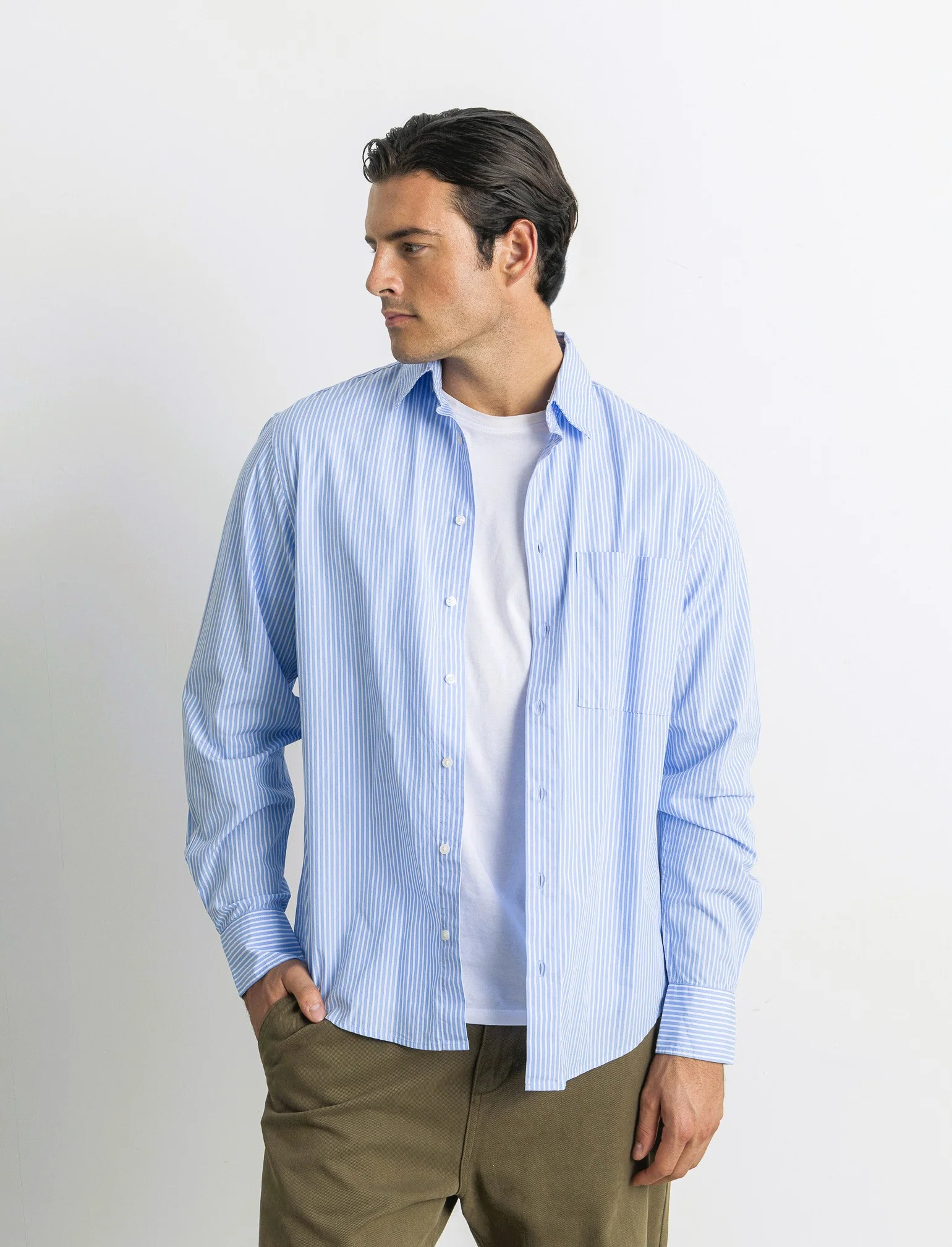 CAMICIA FANTASIA A RIGHE - Azzurro - Image 4